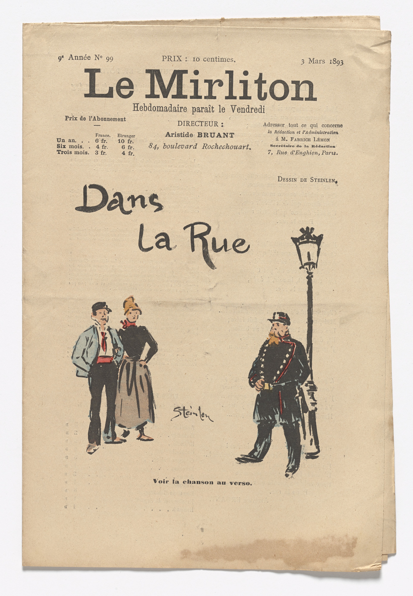 Théophile-Alexandre Steinlen. Le Mirliton, no. 99