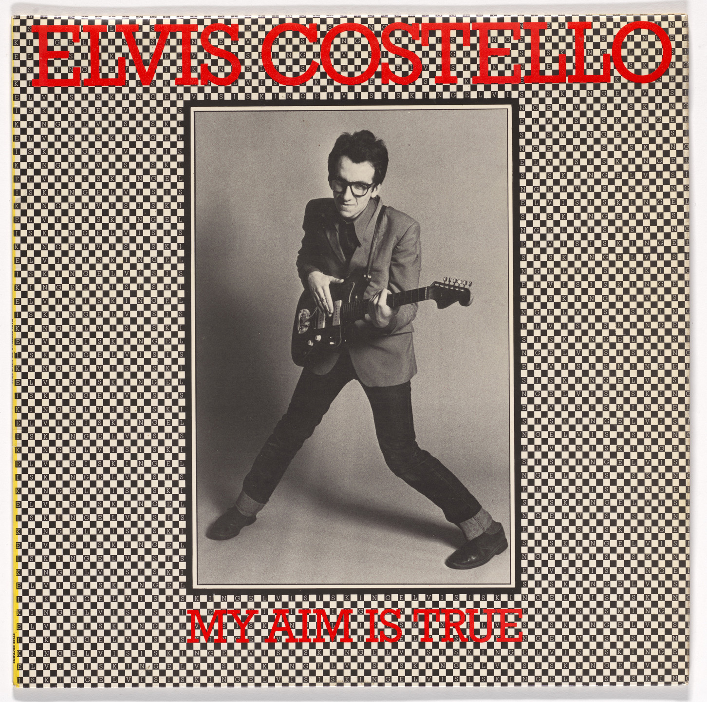 Barney Bubbles (Colin Fulcher), Keith Morris. Album cover for Elvis Costello, My Aim is True. 1977