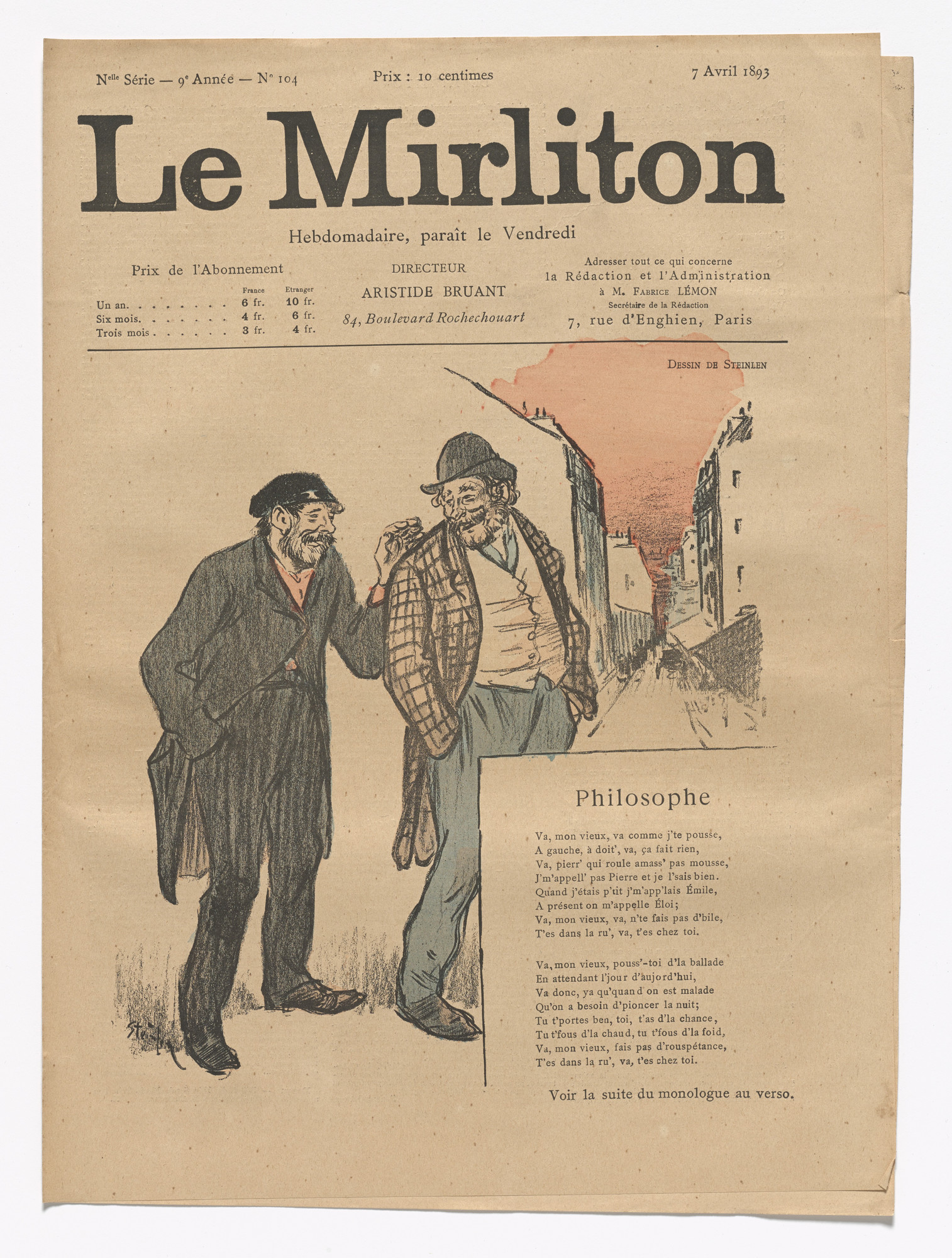 Théophile-Alexandre Steinlen. Le Mirliton, no. 104