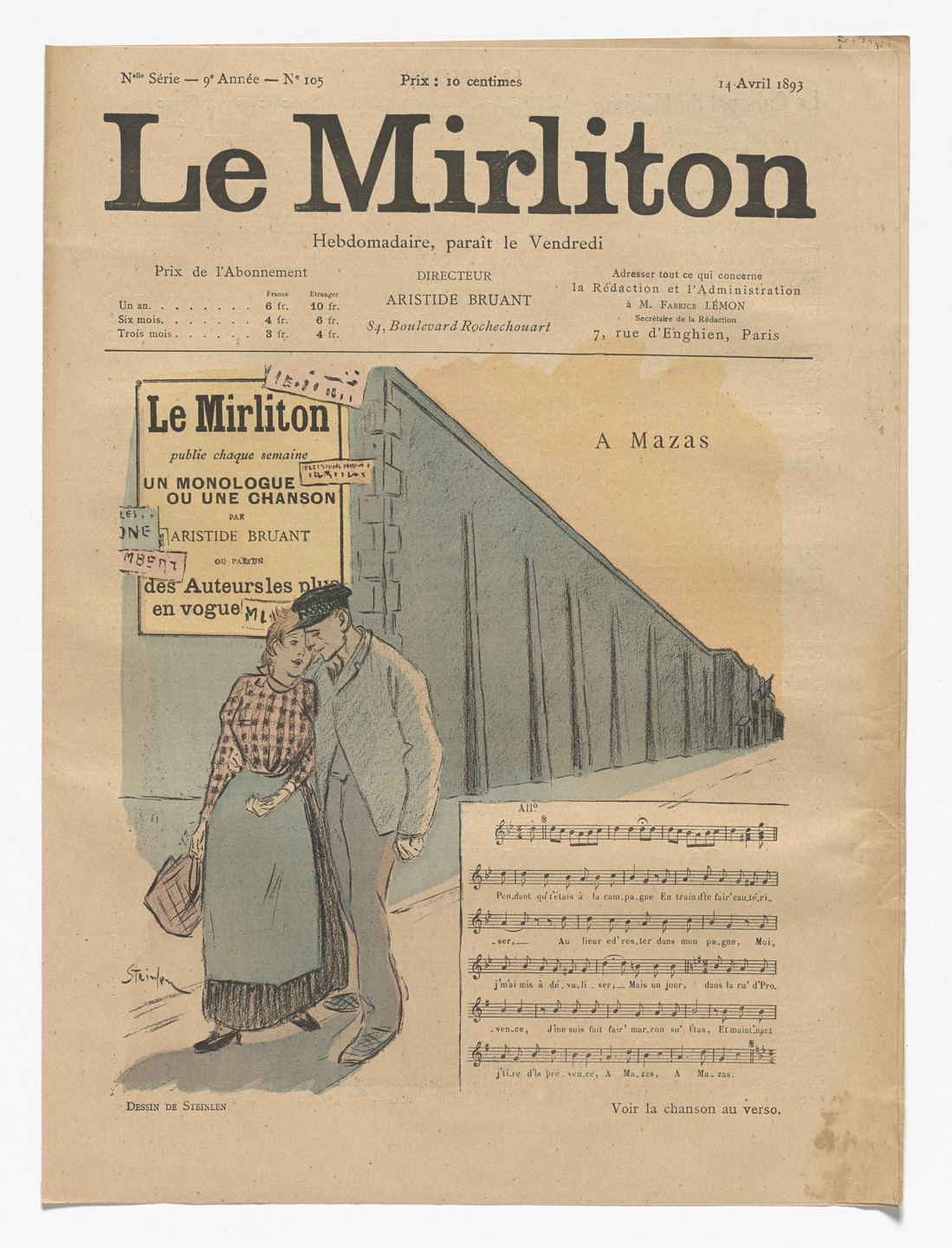Théophile-Alexandre Steinlen. Le Mirliton, no. 105. April 14, 1893
