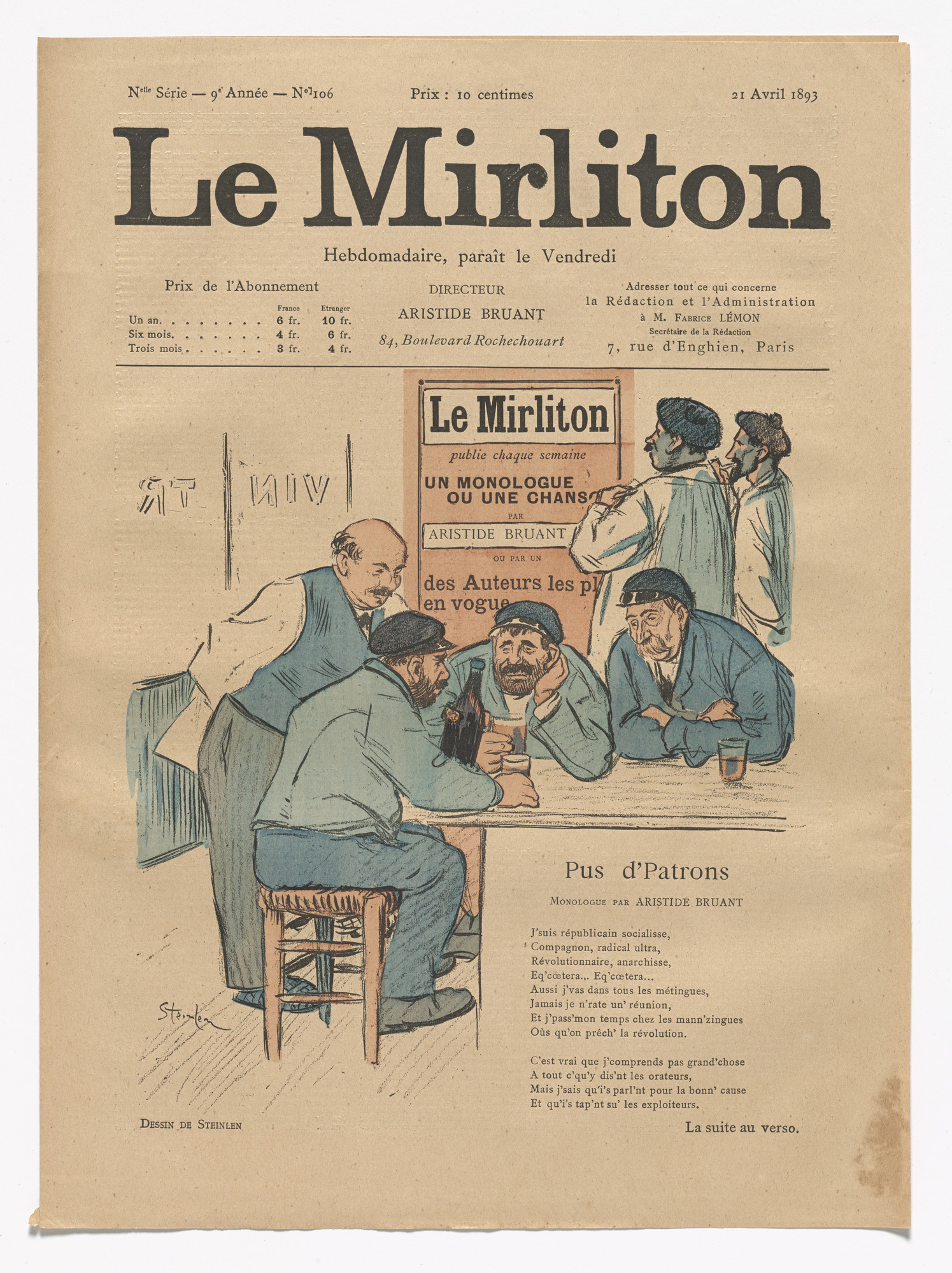 Théophile-Alexandre Steinlen. Le Mirliton, no. 106