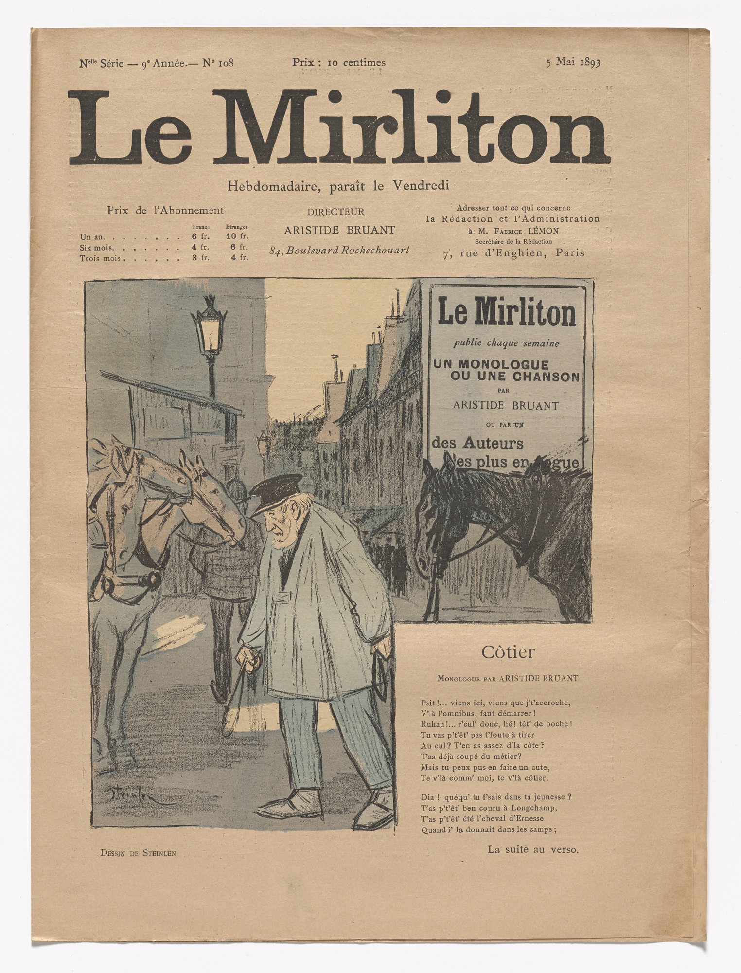 Théophile-Alexandre Steinlen. Le Mirliton, no. 108