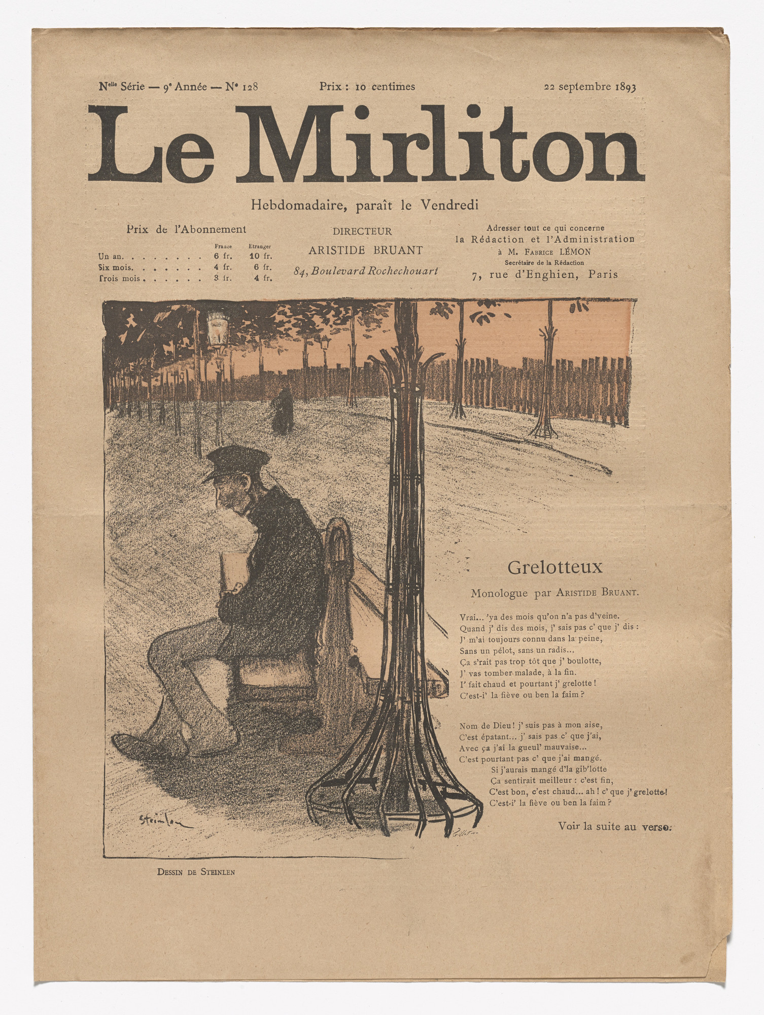 Théophile-Alexandre Steinlen. Le Mirliton, no. 128