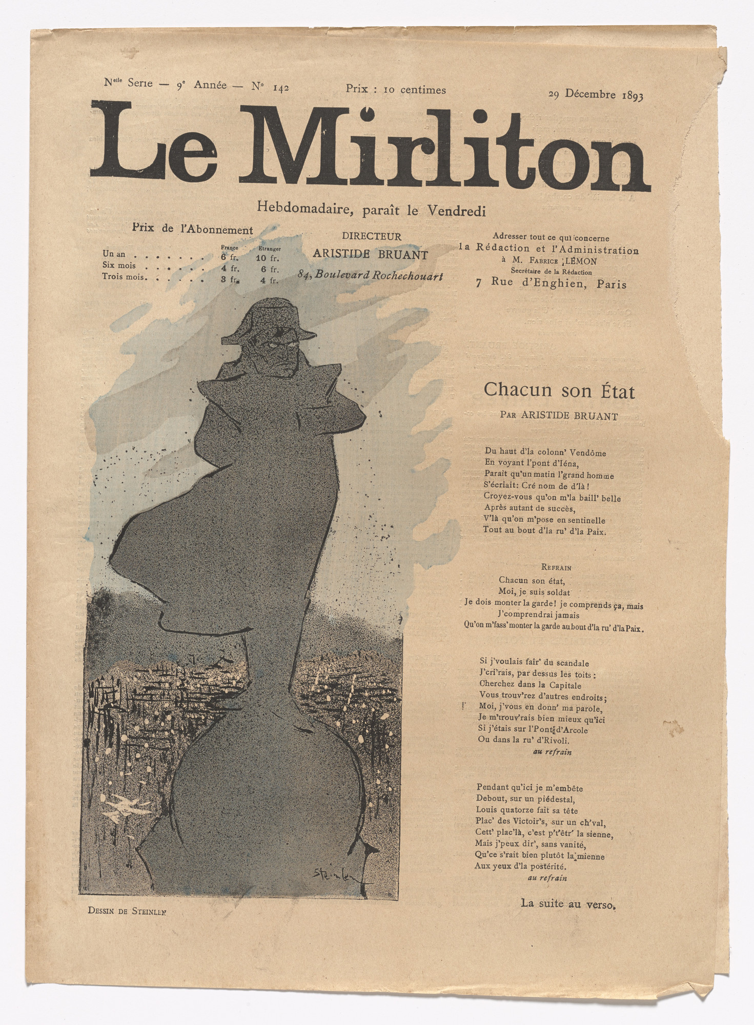 Théophile-Alexandre Steinlen. Le Mirliton, no. 142