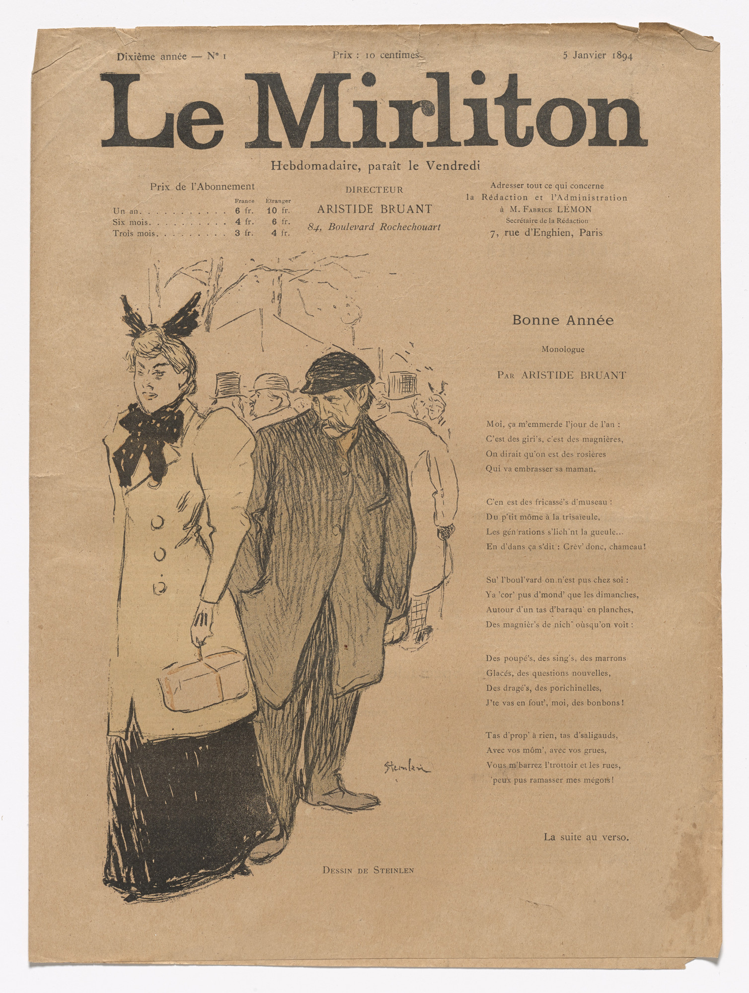 Théophile-Alexandre Steinlen. Le Mirliton, no. 1