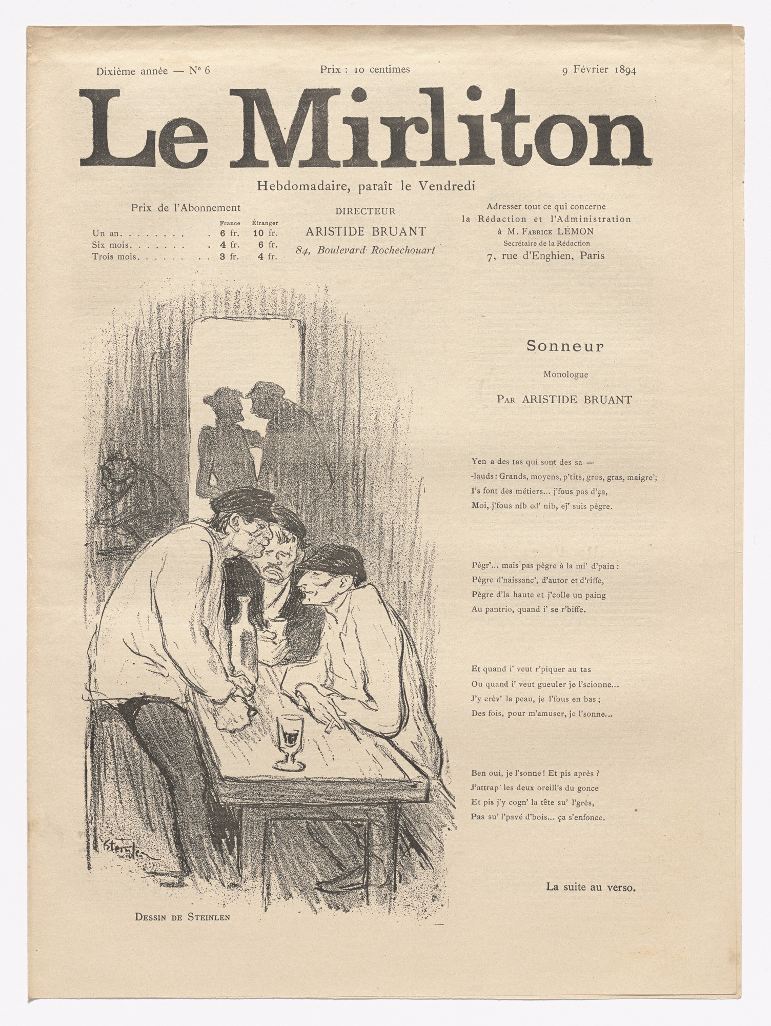 Théophile-Alexandre Steinlen. Le Mirliton, no. 6
