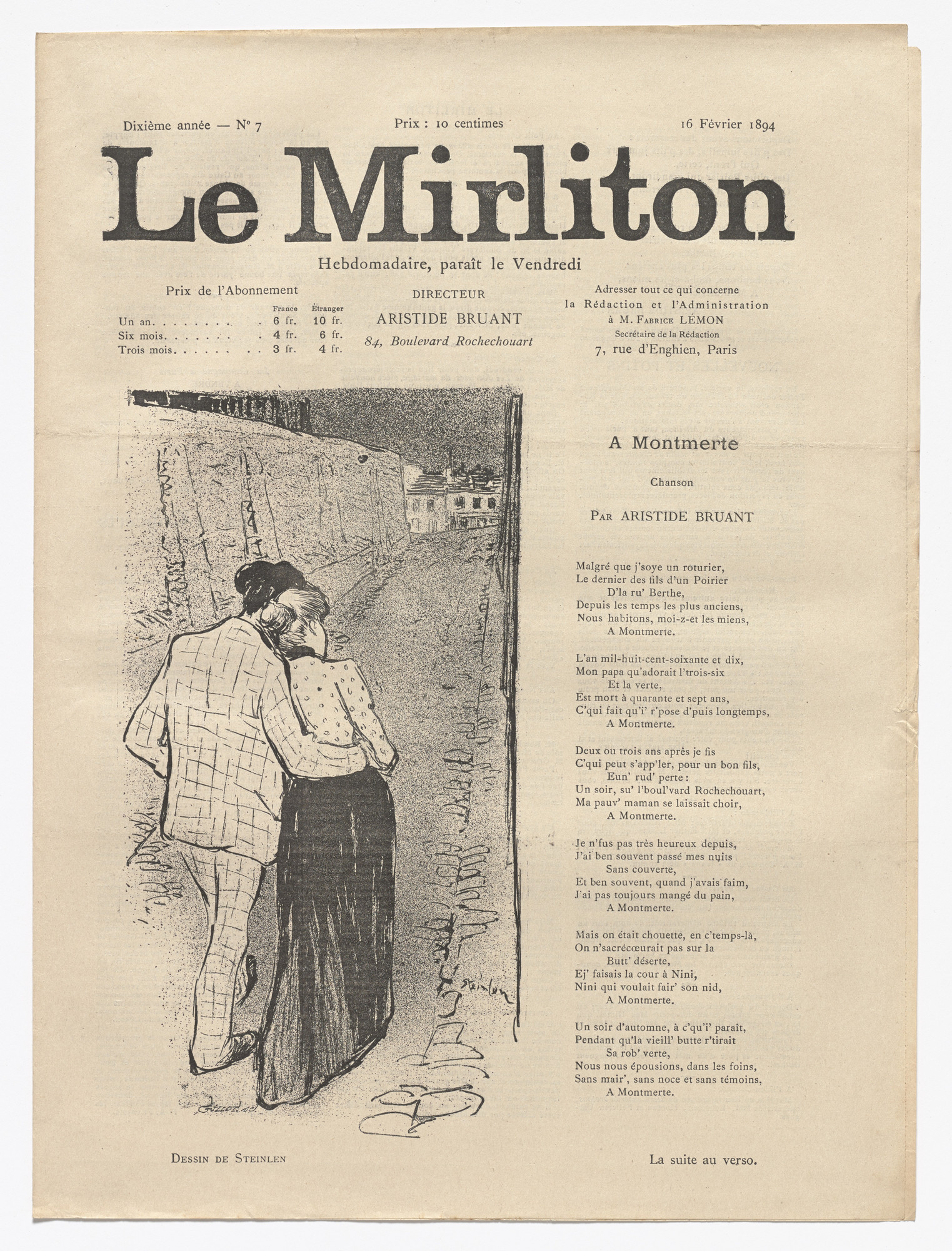 Théophile-Alexandre Steinlen. Le Mirliton, no. 7