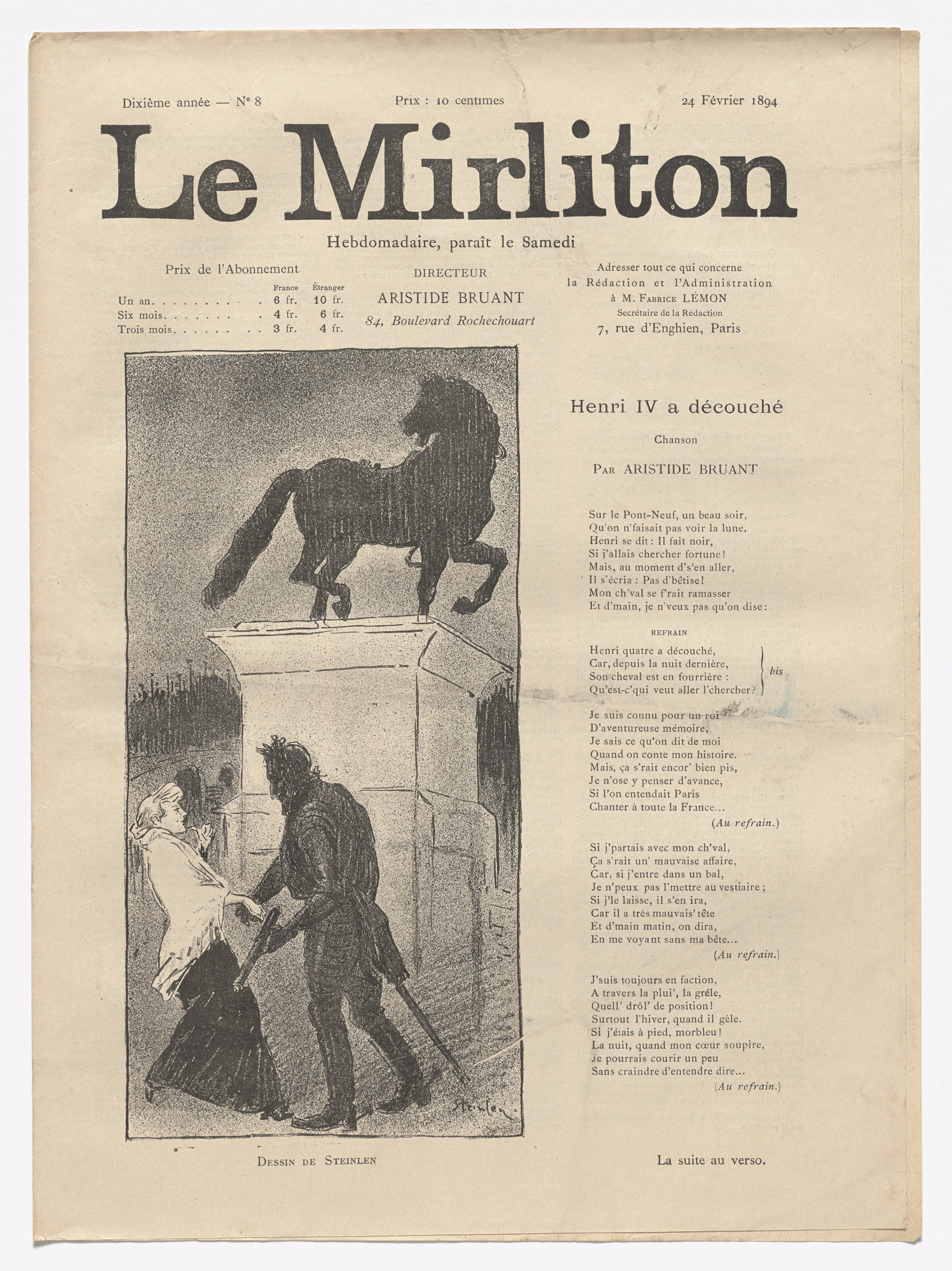 Théophile-Alexandre Steinlen. Le Mirliton, no. 8