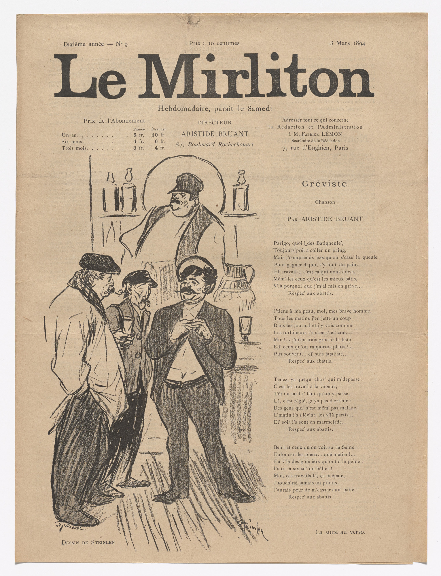 Théophile-Alexandre Steinlen. Le Mirliton, no. 9