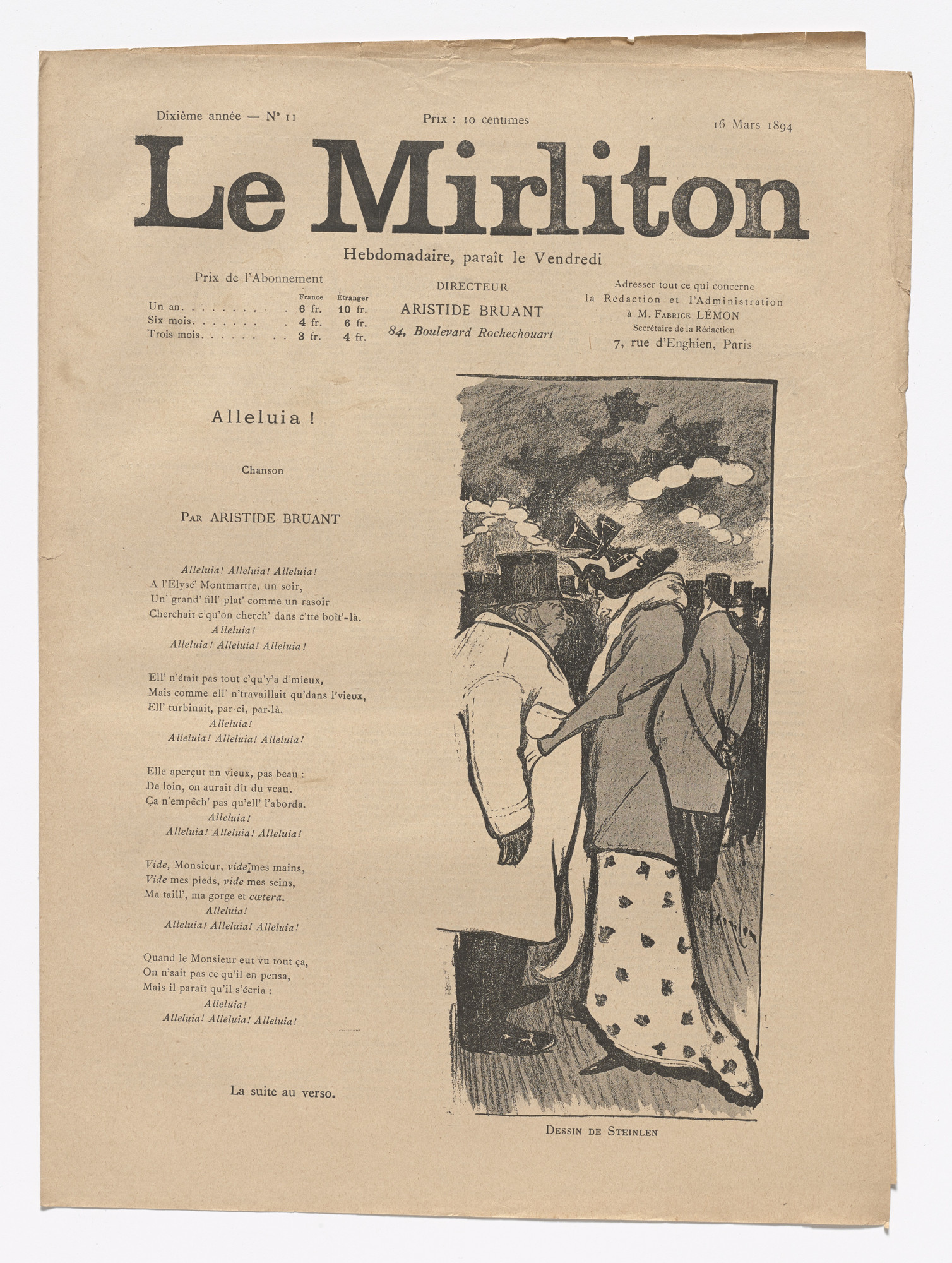 Théophile-Alexandre Steinlen. Le Mirliton, no. 11