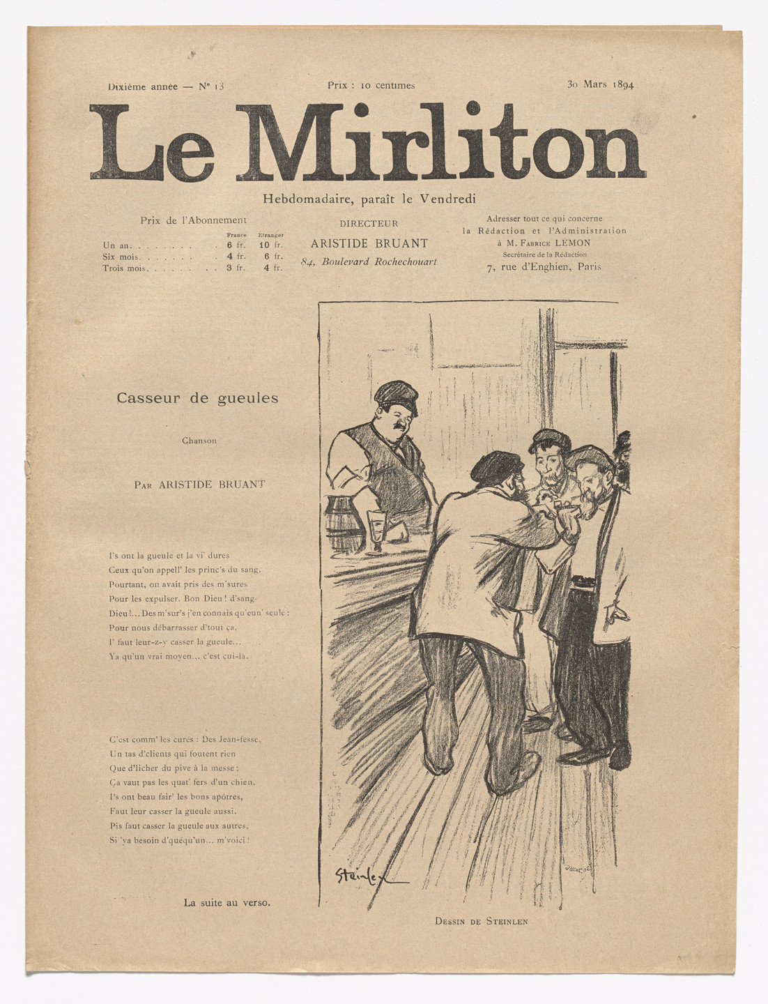 Theophile Alexandre Steinlen Le Mirliton No 13 March 30 14 Moma