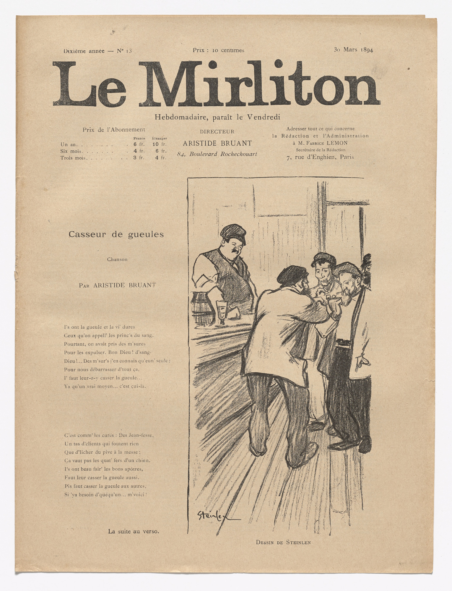 Theophile Alexandre Steinlen Le Mirliton No 13 March 30 14 Moma