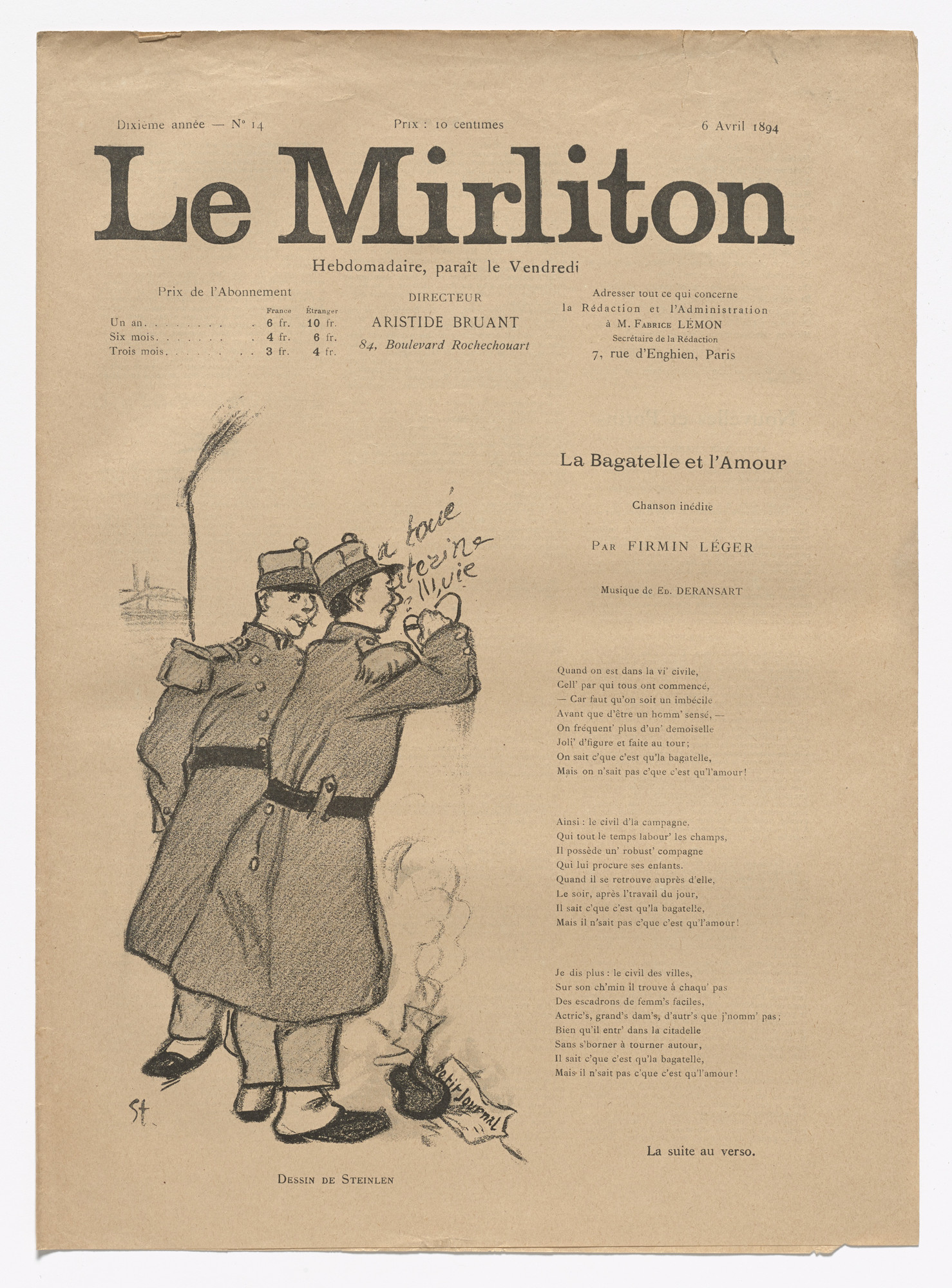 Théophile-Alexandre Steinlen. Le Mirliton, no. 14