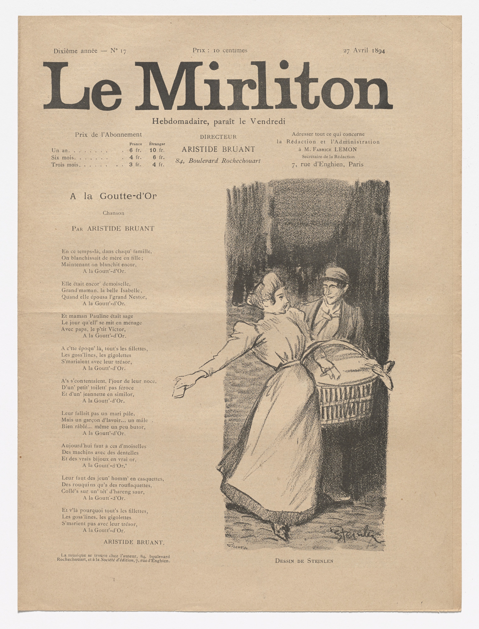 Théophile-Alexandre Steinlen. Le Mirliton, no. 17