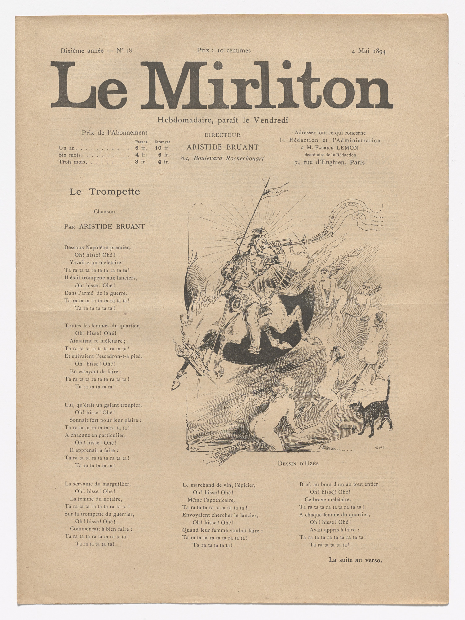 Théophile-Alexandre Steinlen. Le Mirliton, no. 18