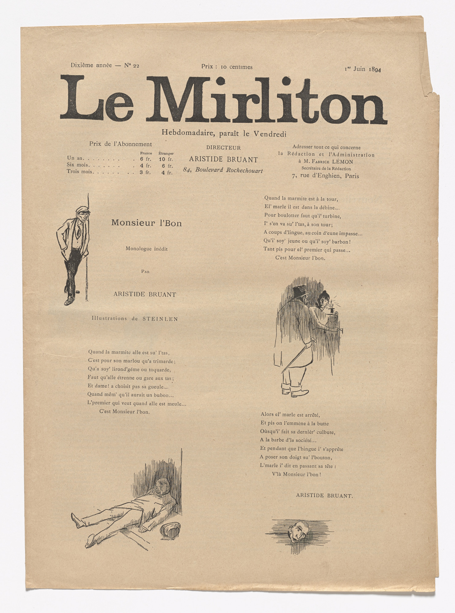 Théophile-Alexandre Steinlen. Le Mirliton, no. 22