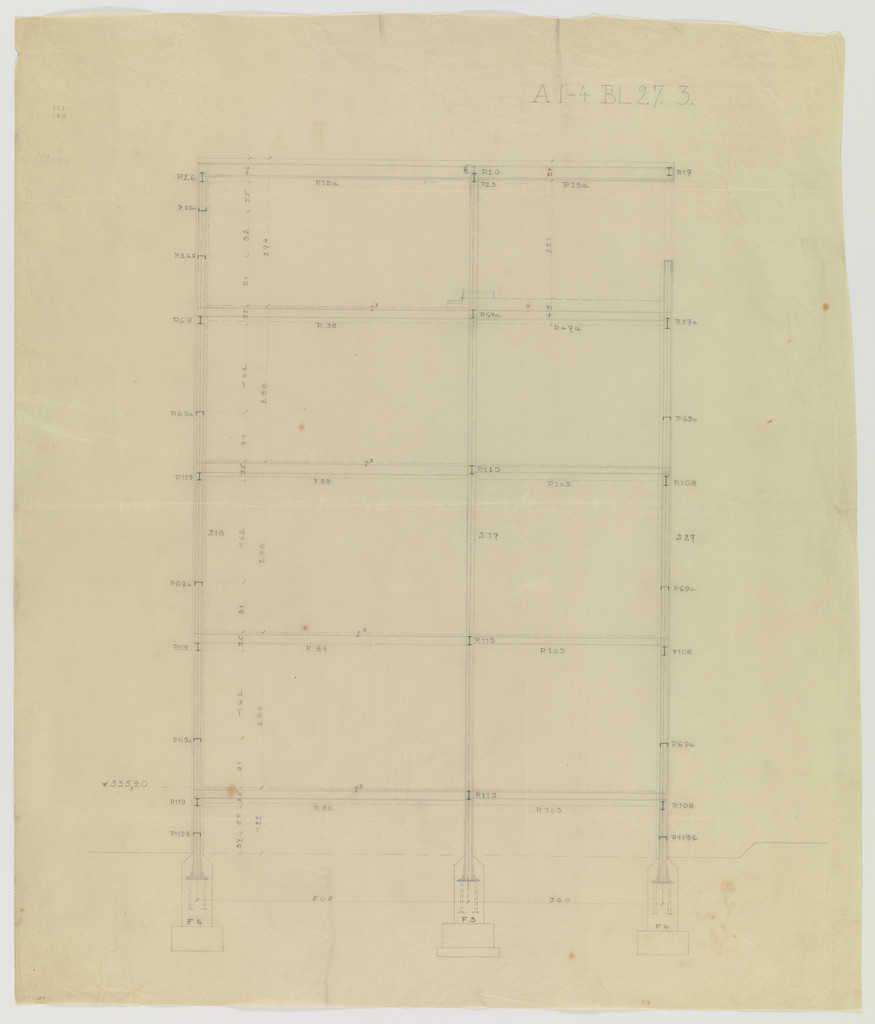 Weissenhof Apartment House, "The Dwelling" Exhibition, Stuttgart, Germany (Section, framing system and footings)