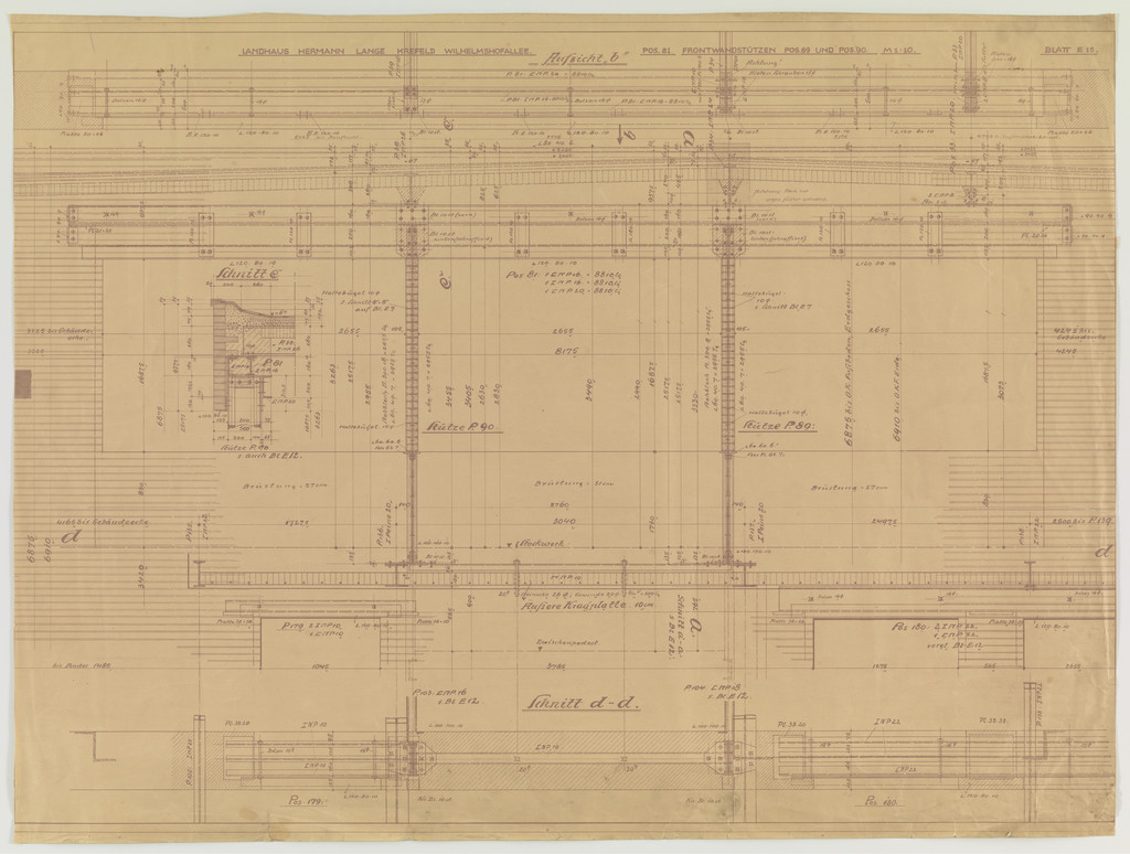 Hermann Lange House, Krefeld, Germany (Sections; framing system, structural detail. Shop drawing.)