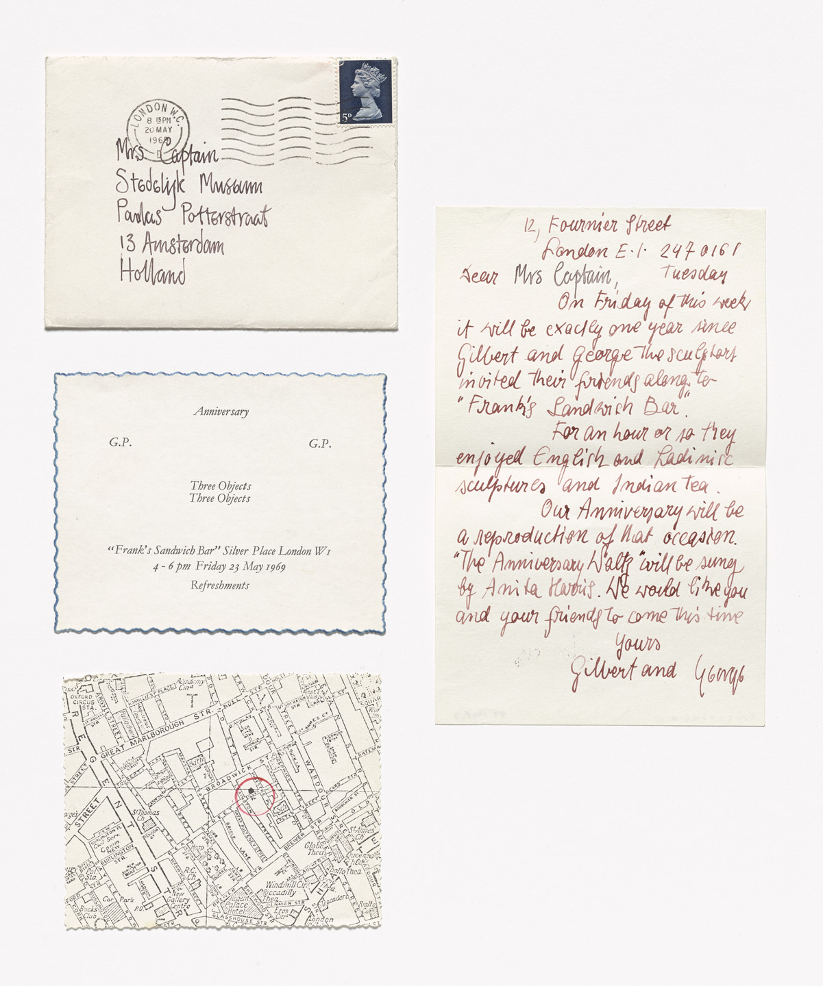 Gilbert &amp; George. Anniversary Invitation for Object-Sculpture Reproduction. 1969