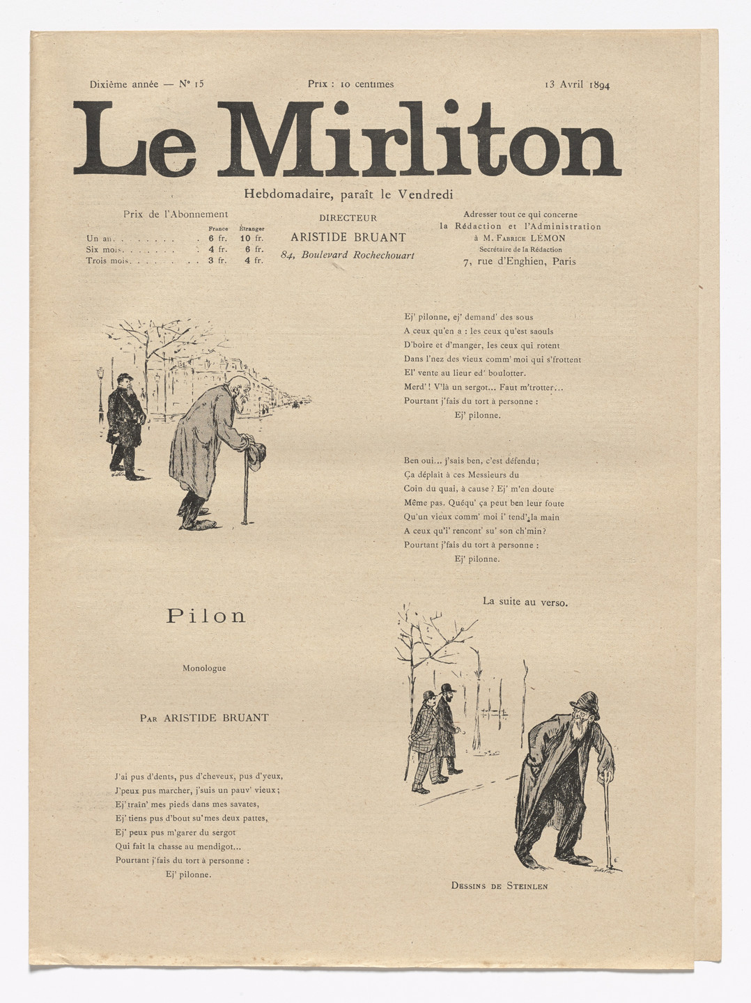 Theophile Alexandre Steinlen Le Mirliton No 15 April 13 14 Moma