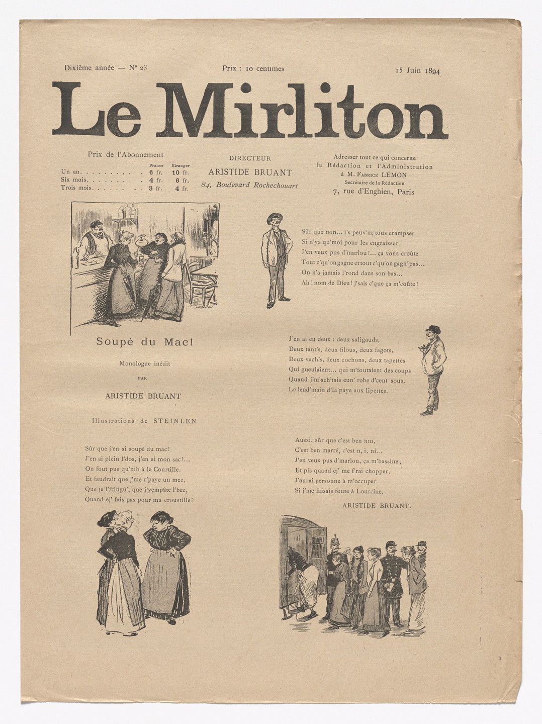 Théophile-Alexandre Steinlen. Le Mirliton, no. 23. June 15, 1894