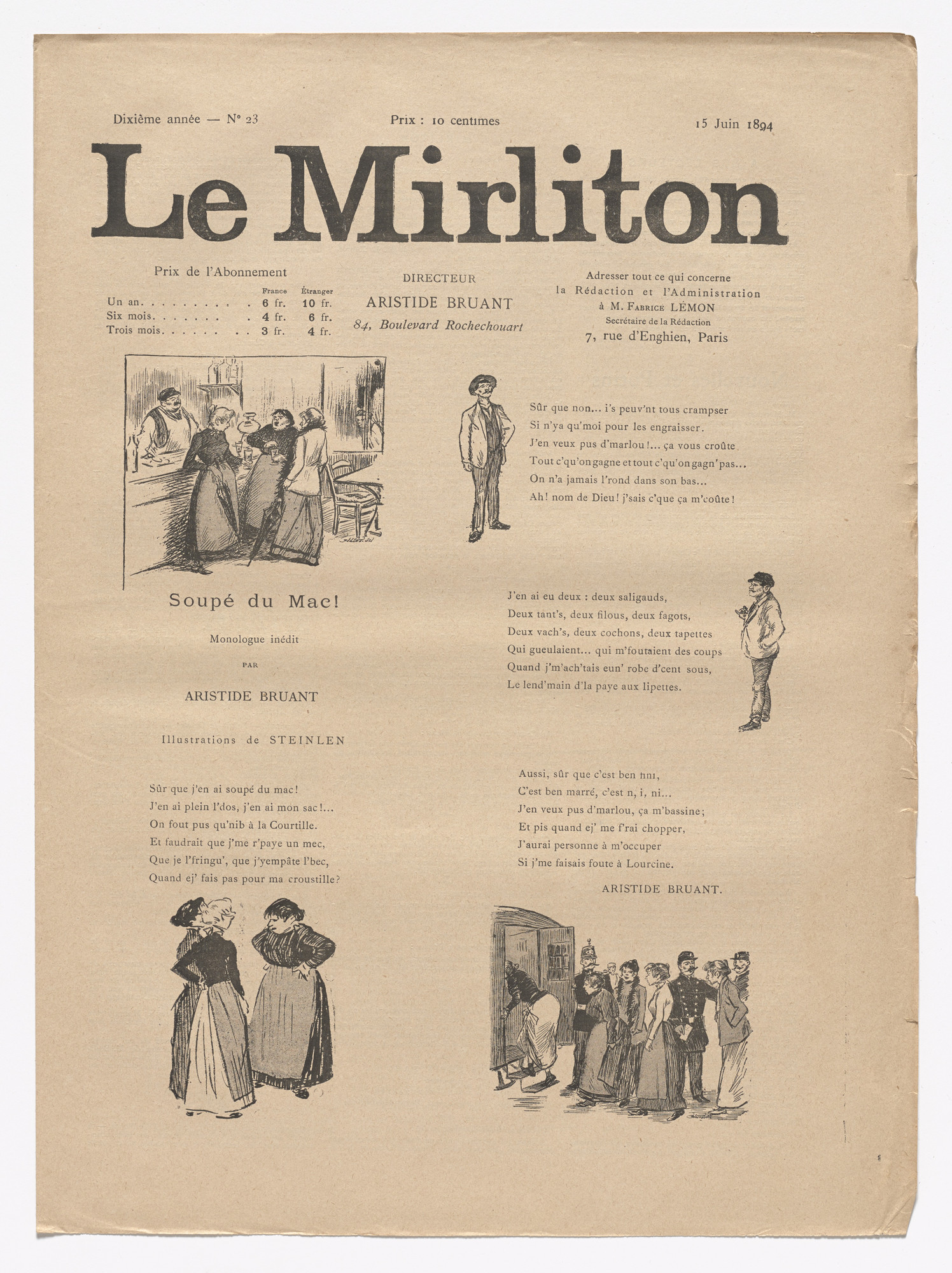 Théophile-Alexandre Steinlen. Le Mirliton, no. 23