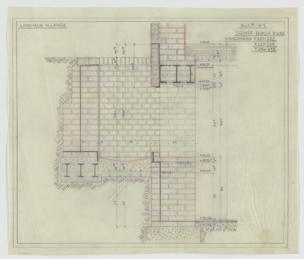 Hermann Lange House, Krefeld, Germany (Section; wall, structural detail.)