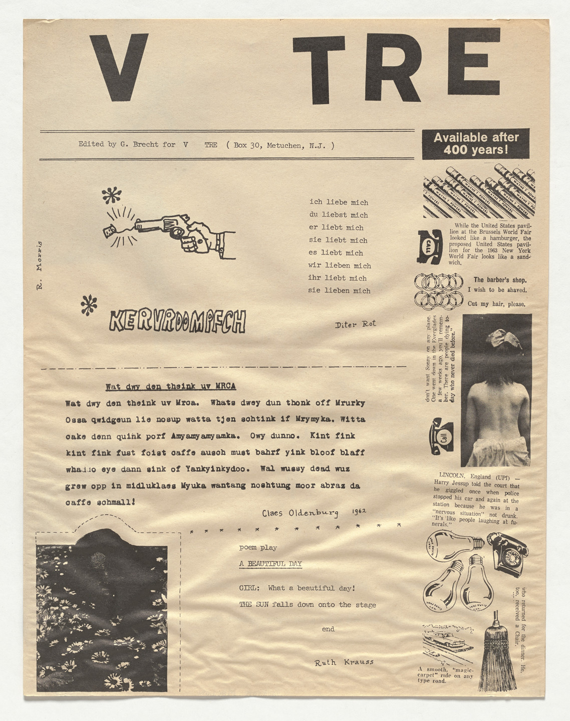 Heinz Gappmayr, Ruth Krauss, Angus MacLise, Jackson Mac Low, Robert Morris, Claes Oldenburg, Dieter Roth. V TRE. 1963