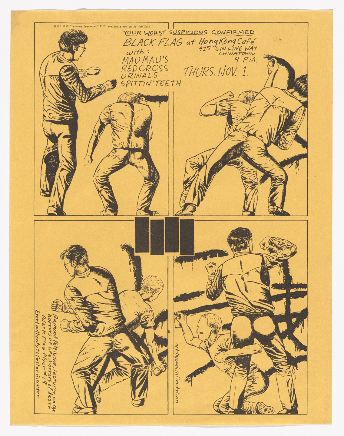 Raymond Pettibon. Black Flag at Hong Kong Cafe. November 1, 1979