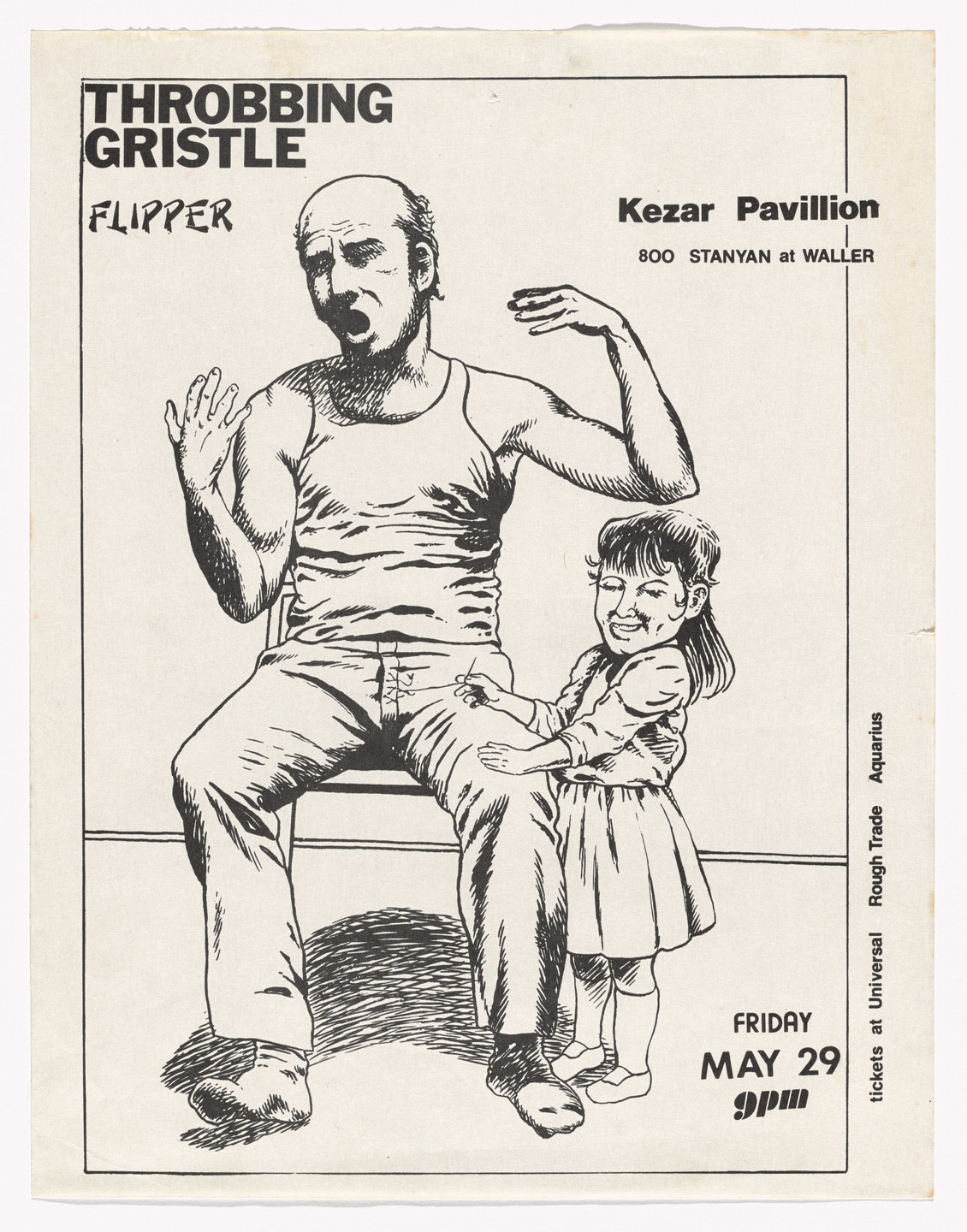 Raymond Pettibon. Throbbing Gristle at Kesar Pavilion. May 29, 1980