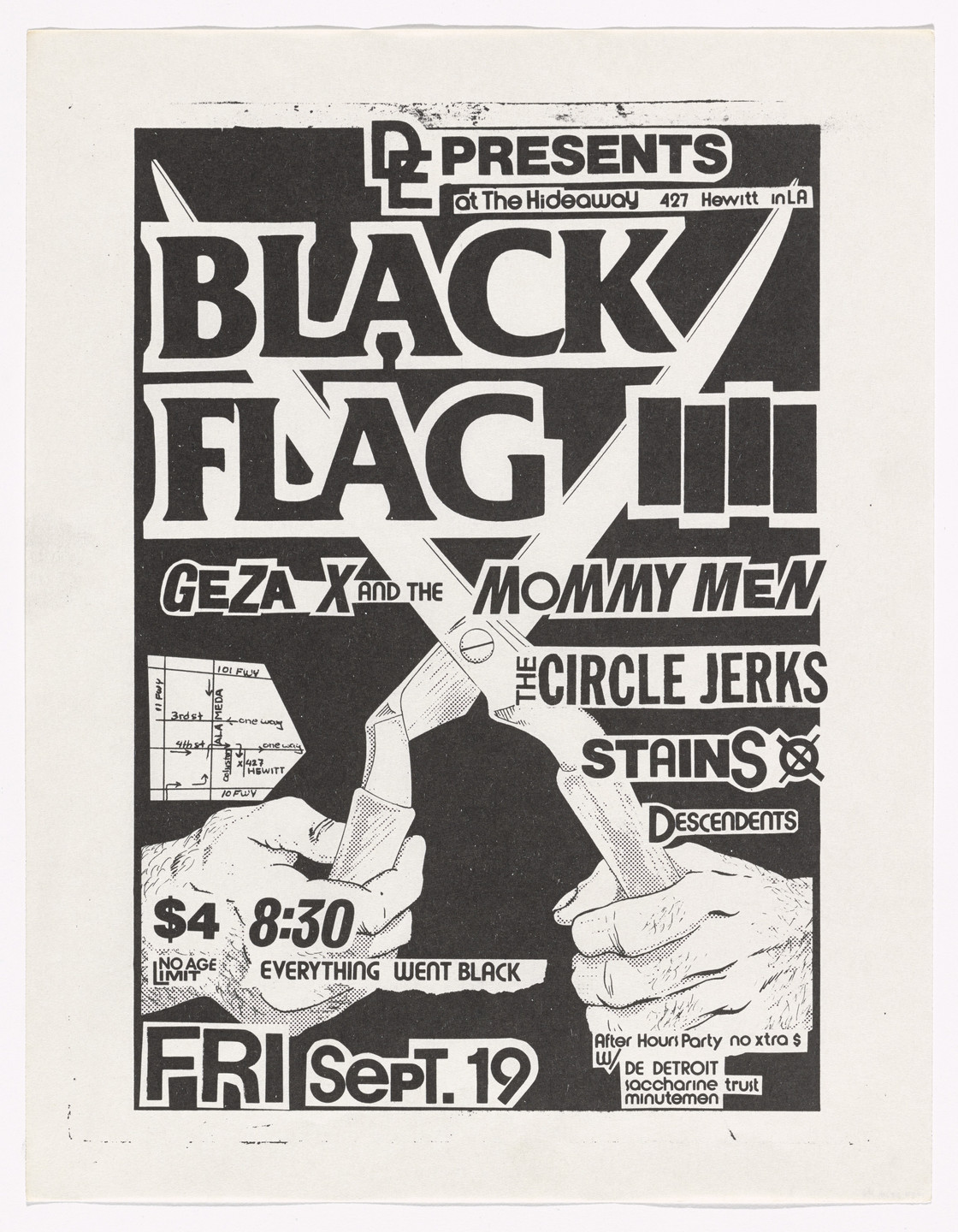 Raymond Pettibon. Black Flag at Hideaway. September 19, 1980