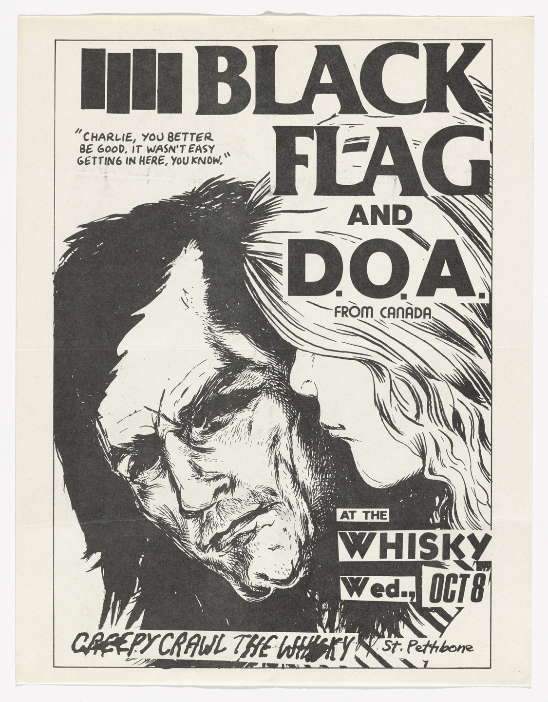 Raymond Pettibon. Black Flag and D.O.A. at Whisky. October 8, 1980