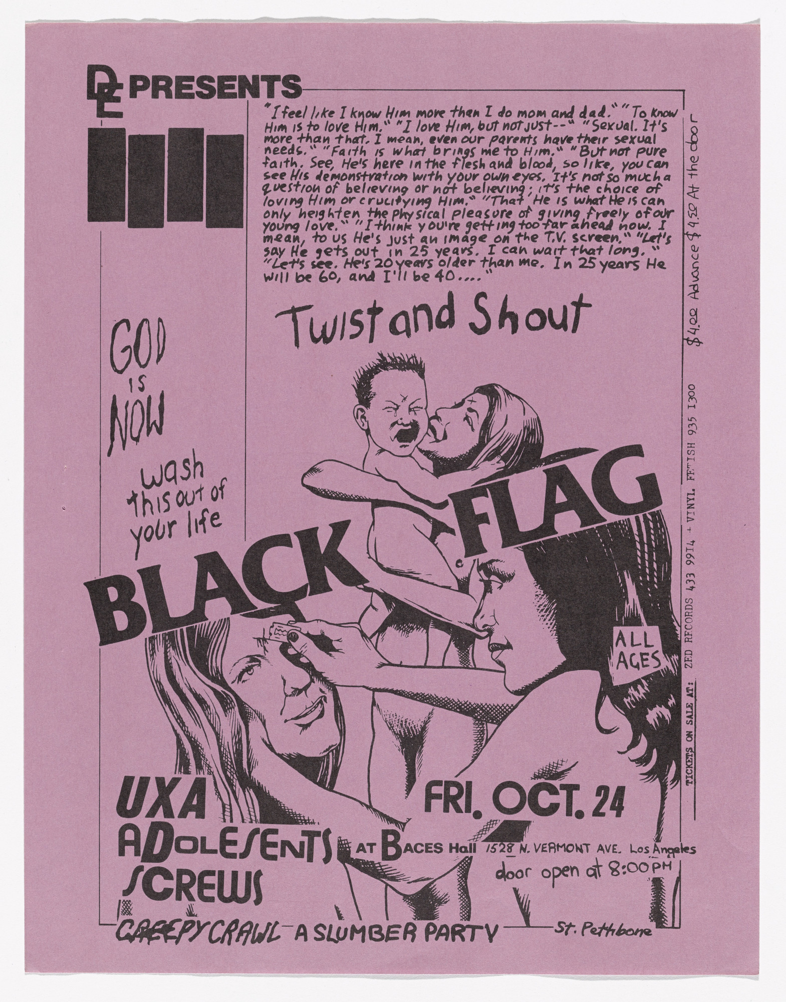 Raymond Pettibon. Black Flag at Baces Hall