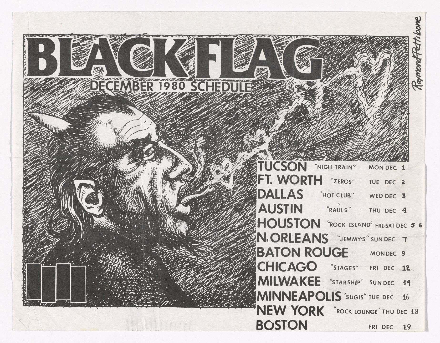 Raymond Pettibon. Black Flag December 1980 Schedule. December 1980