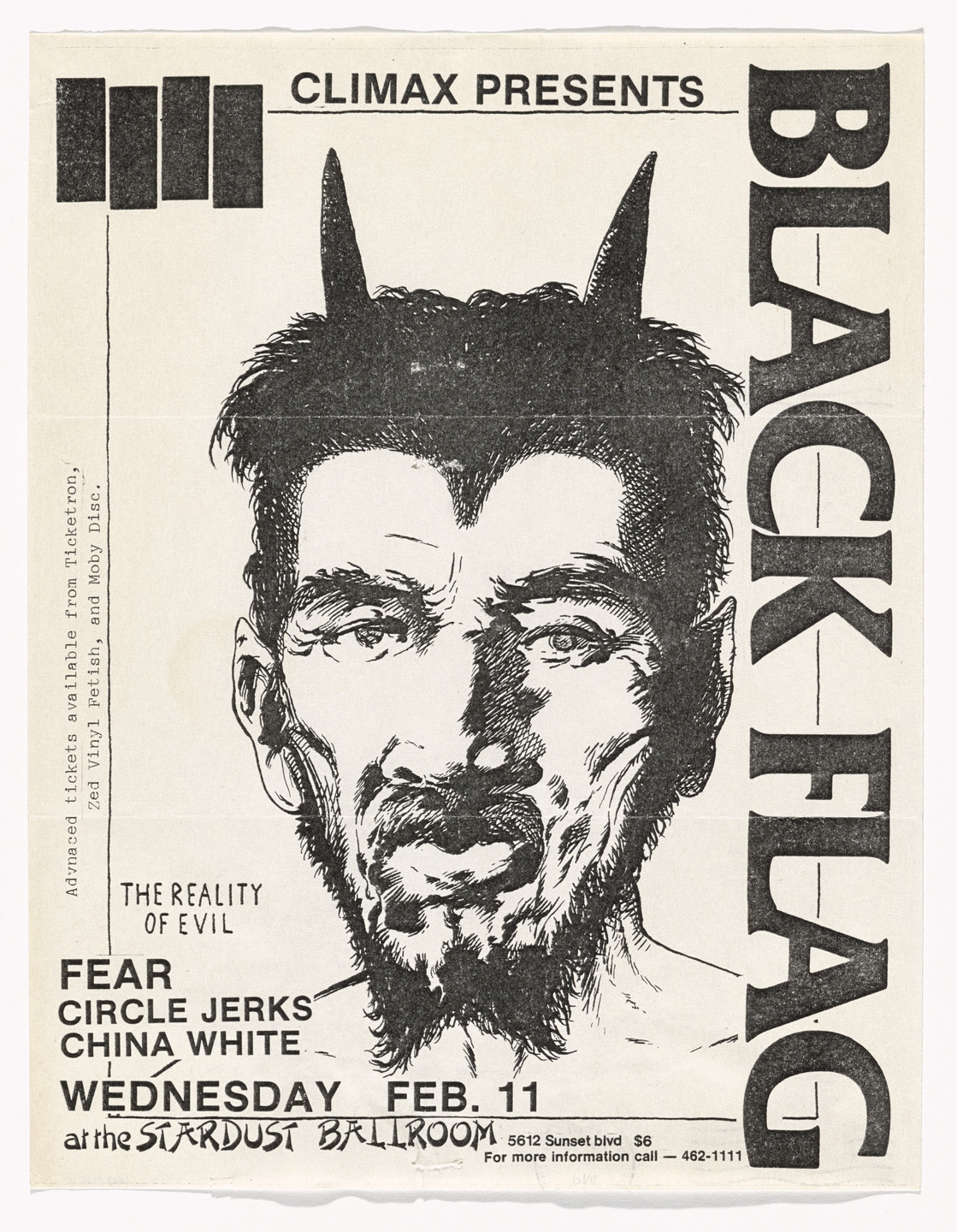 Raymond Pettibon. Black Flag at Stardust Ballroom. February 11, 1981