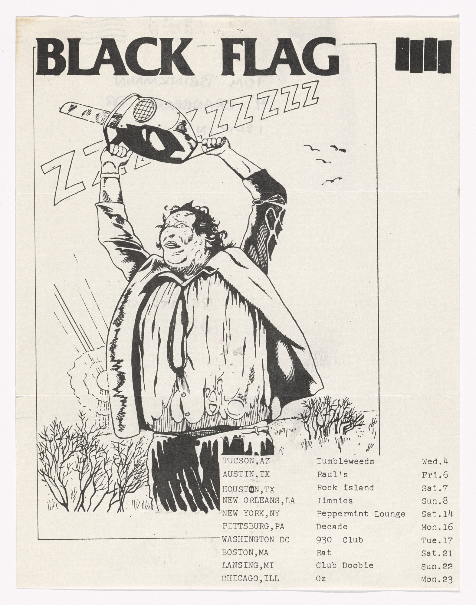 Raymond Pettibon. Black Flag 1981 Tour Schedule