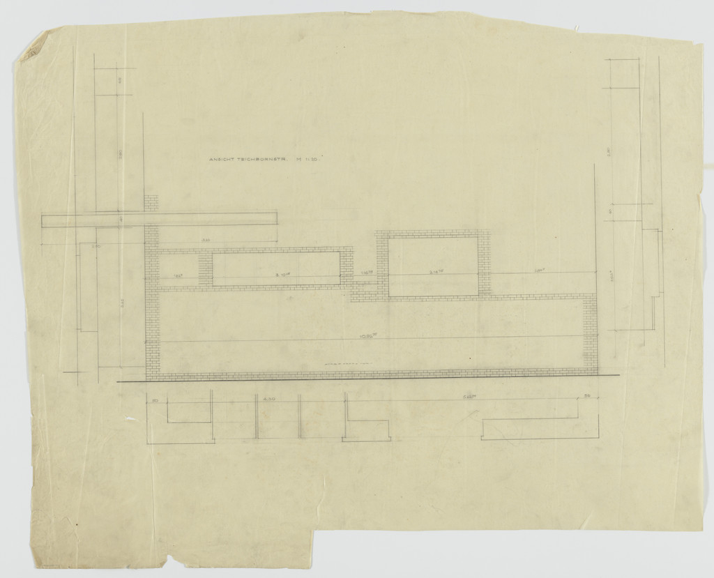 Wolf House, Gubin, Poland (Elevation and plan: ground floor [north side]) by Ludwig Mies van der Rohe