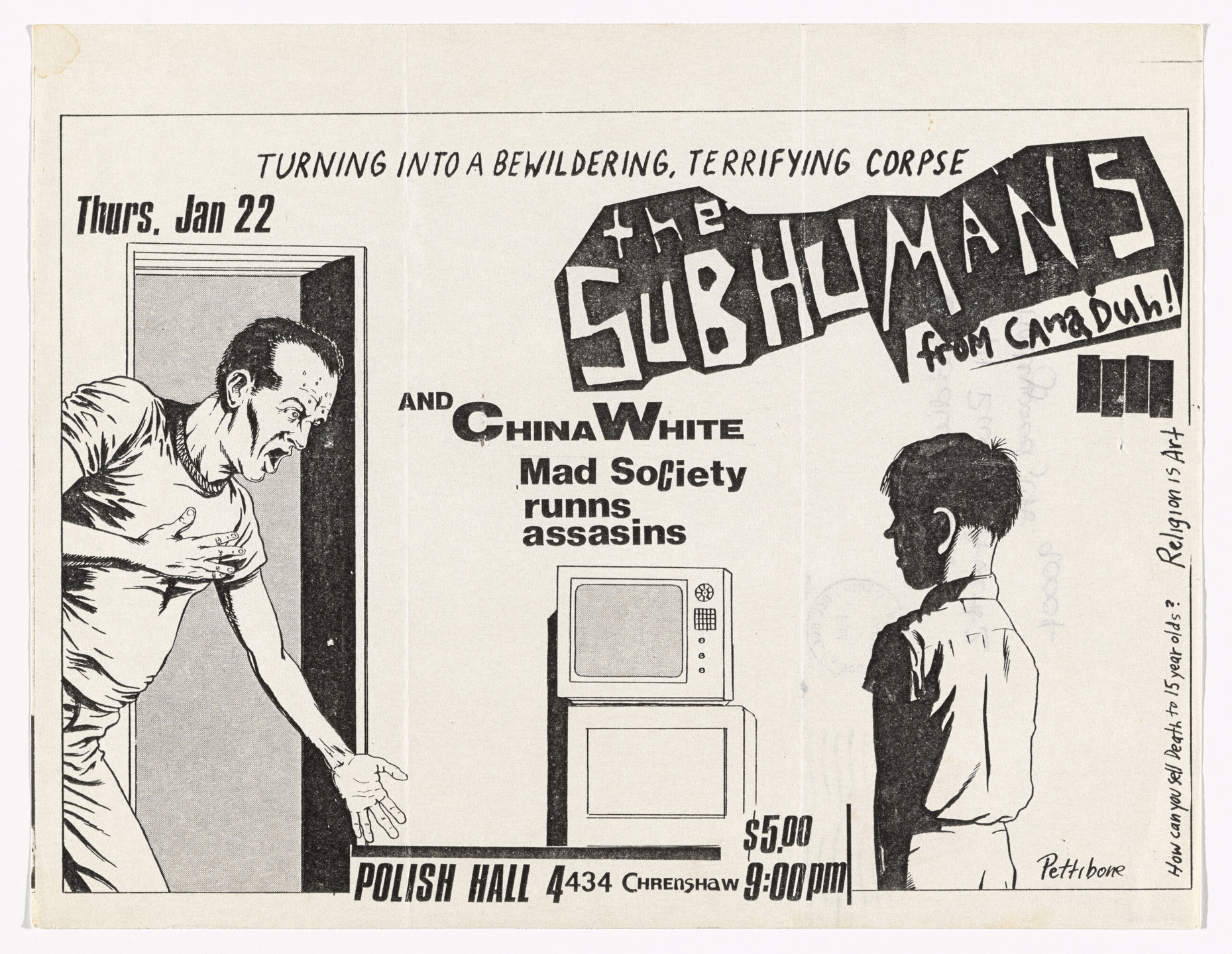 Raymond Pettibon. The Subhumans at Polish Hall. January 22, 1981