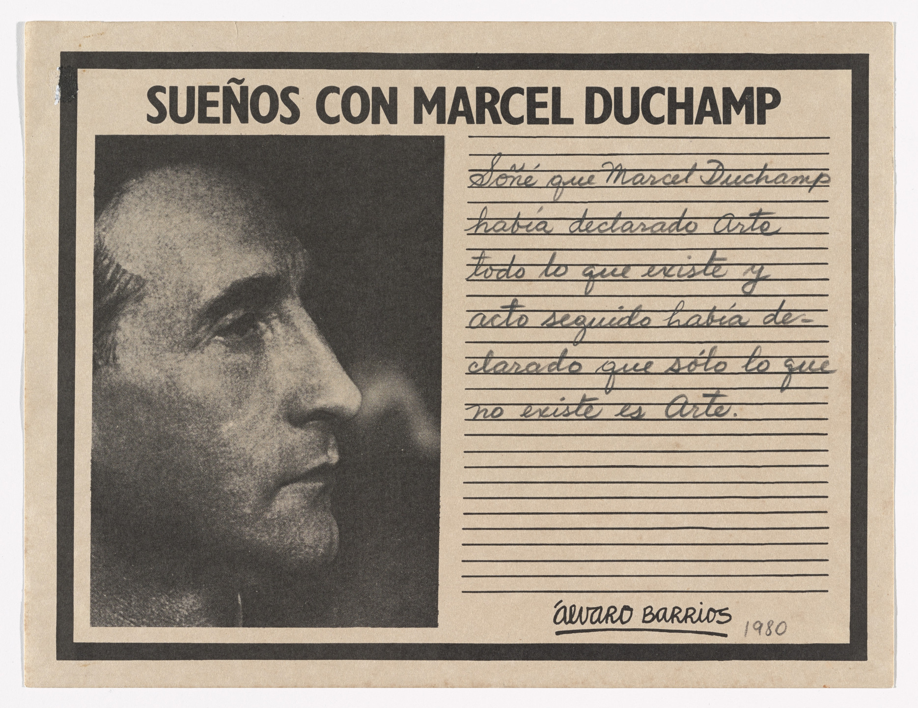 Álvaro Barrios. Popular Print for the exhibition &#34;Dreams About Marcel Duchamp&#34; (Grabado popular impreso para la exhibición &#34;Sueños con Marcel Duchamp&#34;). 1980