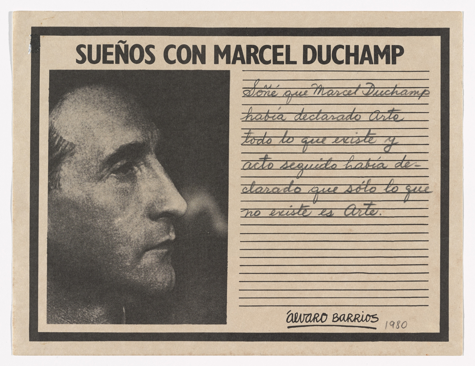 Álvaro Barrios. Popular Print for the exhibition "Dreams About Marcel Duchamp" (Grabado popular impreso para la exhibición "Sueños con Marcel Duchamp")