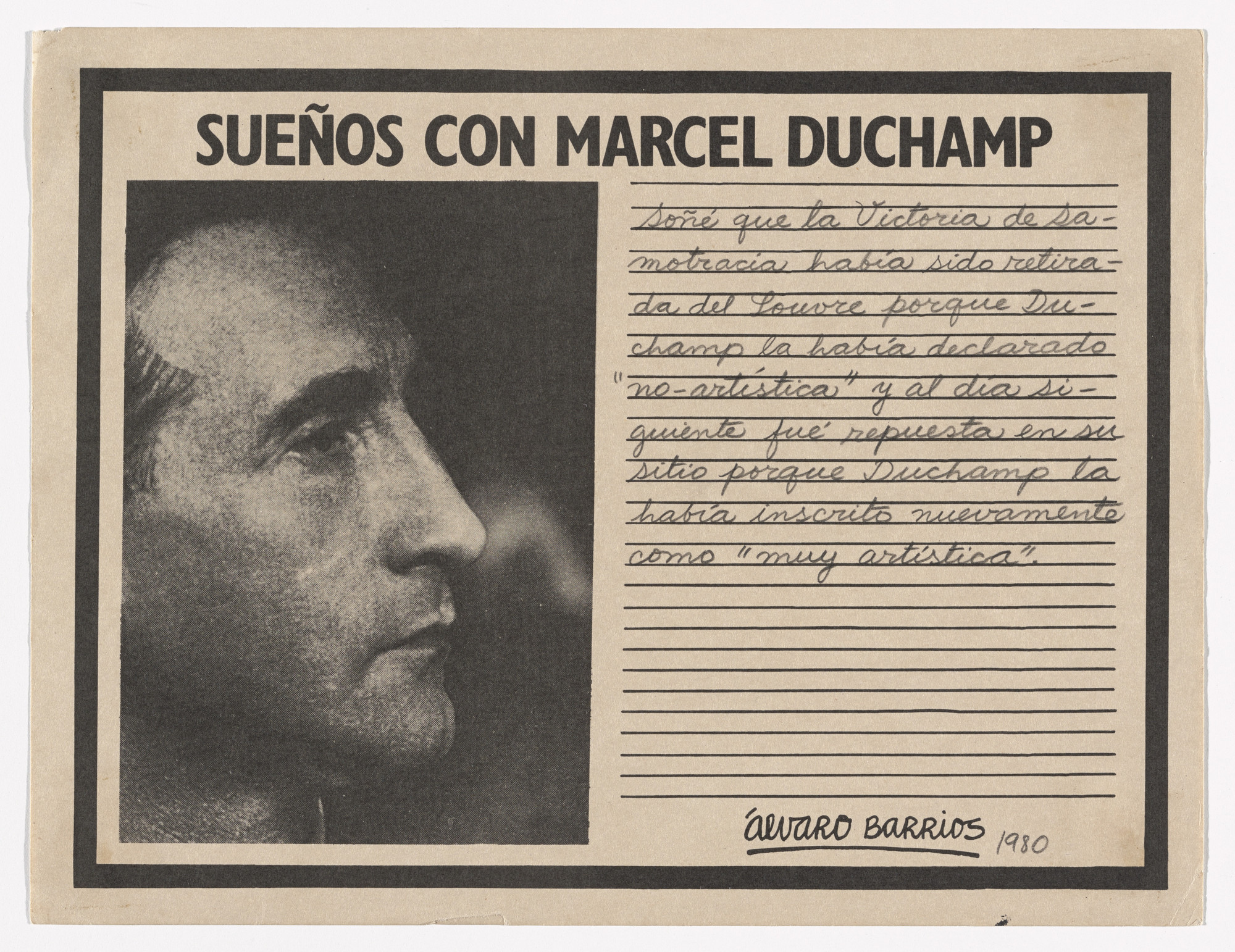 Álvaro Barrios. Popular Print for the exhibition "Dreams About Marcel Duchamp" (Grabado popular impreso para la exhibición "Sueños con Marcel Duchamp")