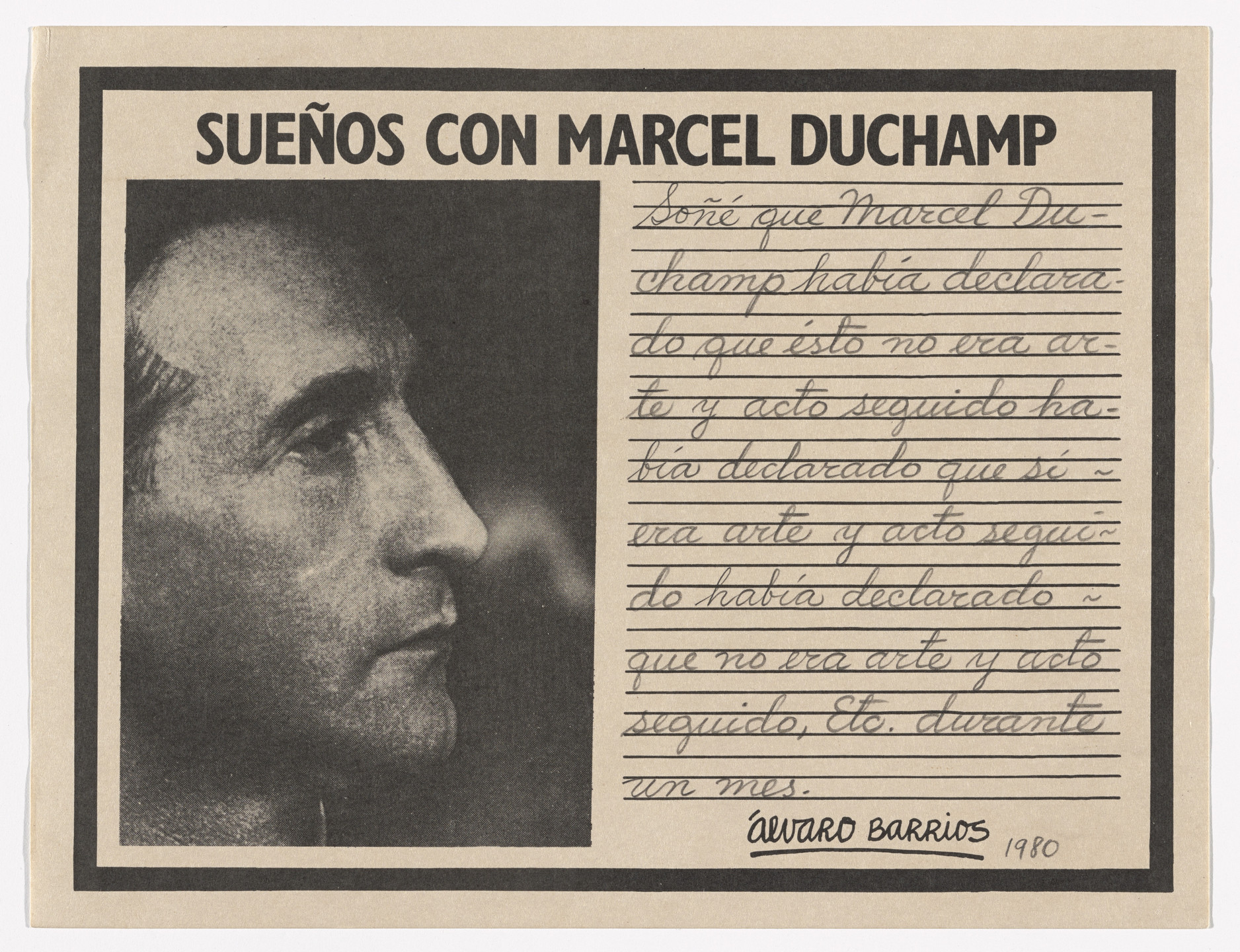 Álvaro Barrios. Popular Print for the exhibition &#34;Dreams About Marcel Duchamp&#34; (Grabado popular impreso para la exhibición &#34;Sueños con Marcel Duchamp&#34;). 1980
