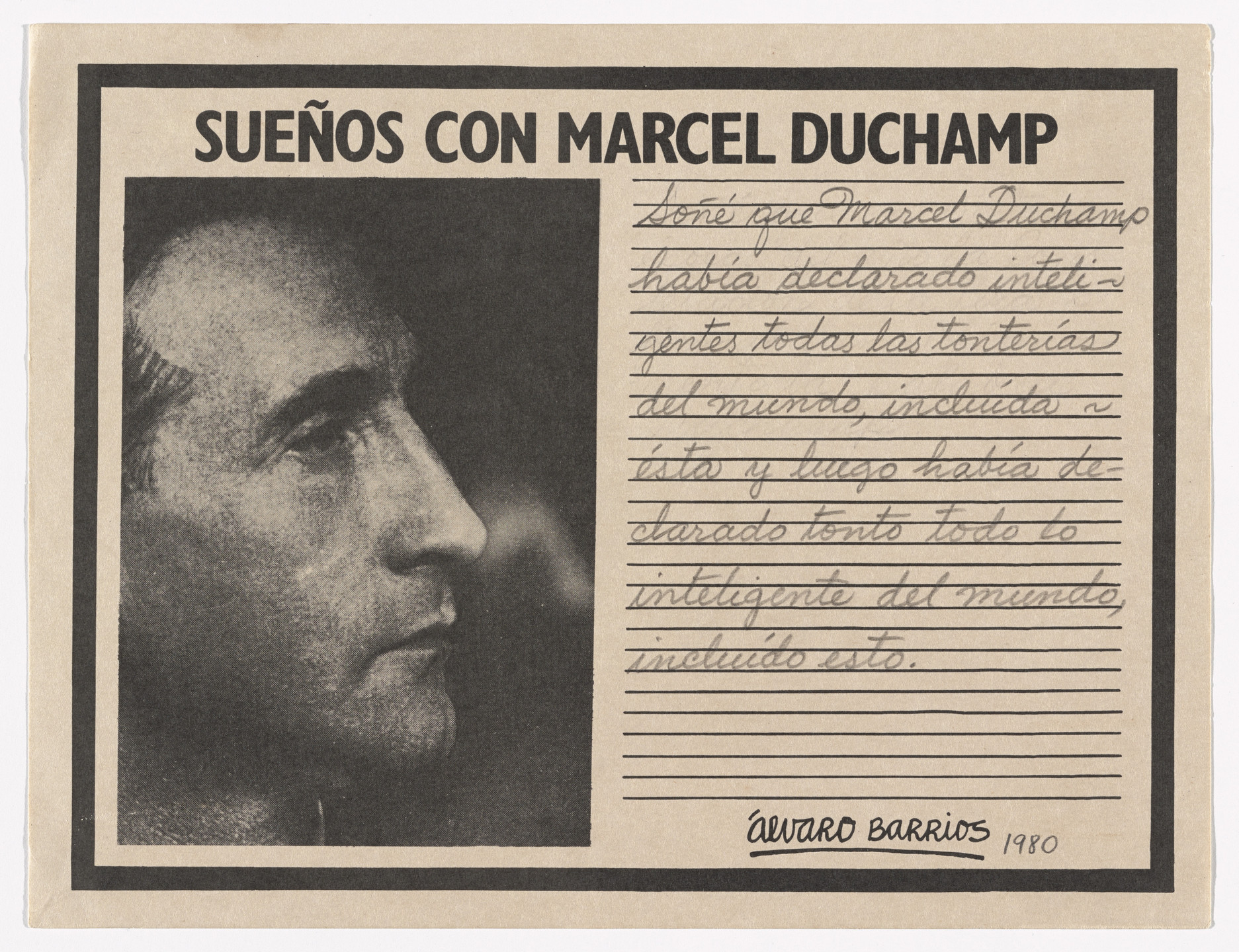 Álvaro Barrios. Popular Print for the exhibition &#34;Dreams About Marcel Duchamp&#34; (Grabado popular impreso para la exhibición &#34;Sueños con Marcel Duchamp&#34;). 1980
