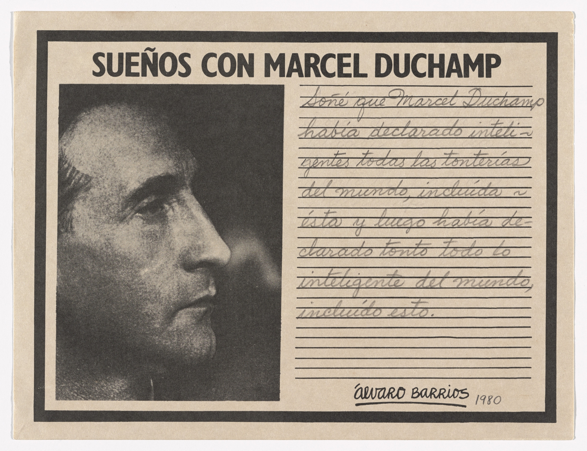 Álvaro Barrios. Popular Print for the exhibition "Dreams About Marcel Duchamp" (Grabado popular impreso para la exhibición "Sueños con Marcel Duchamp")