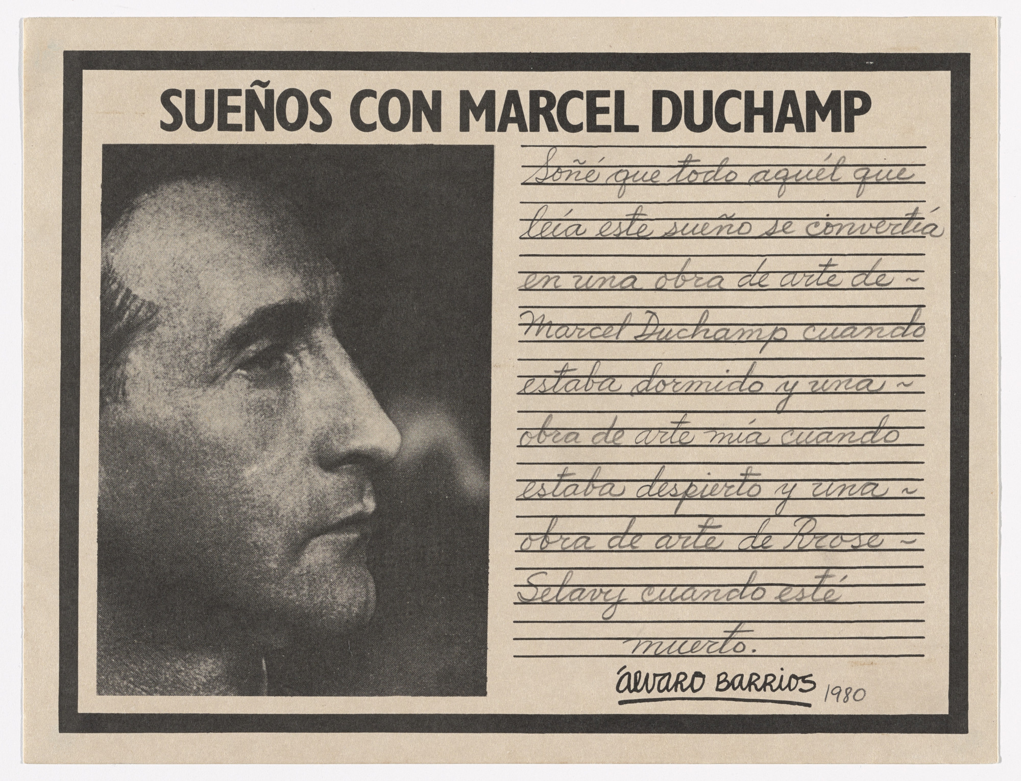 Álvaro Barrios. Popular Print for the exhibition "Dreams About Marcel Duchamp" (Grabado popular impreso para la exhibición "Sueños con Marcel Duchamp")