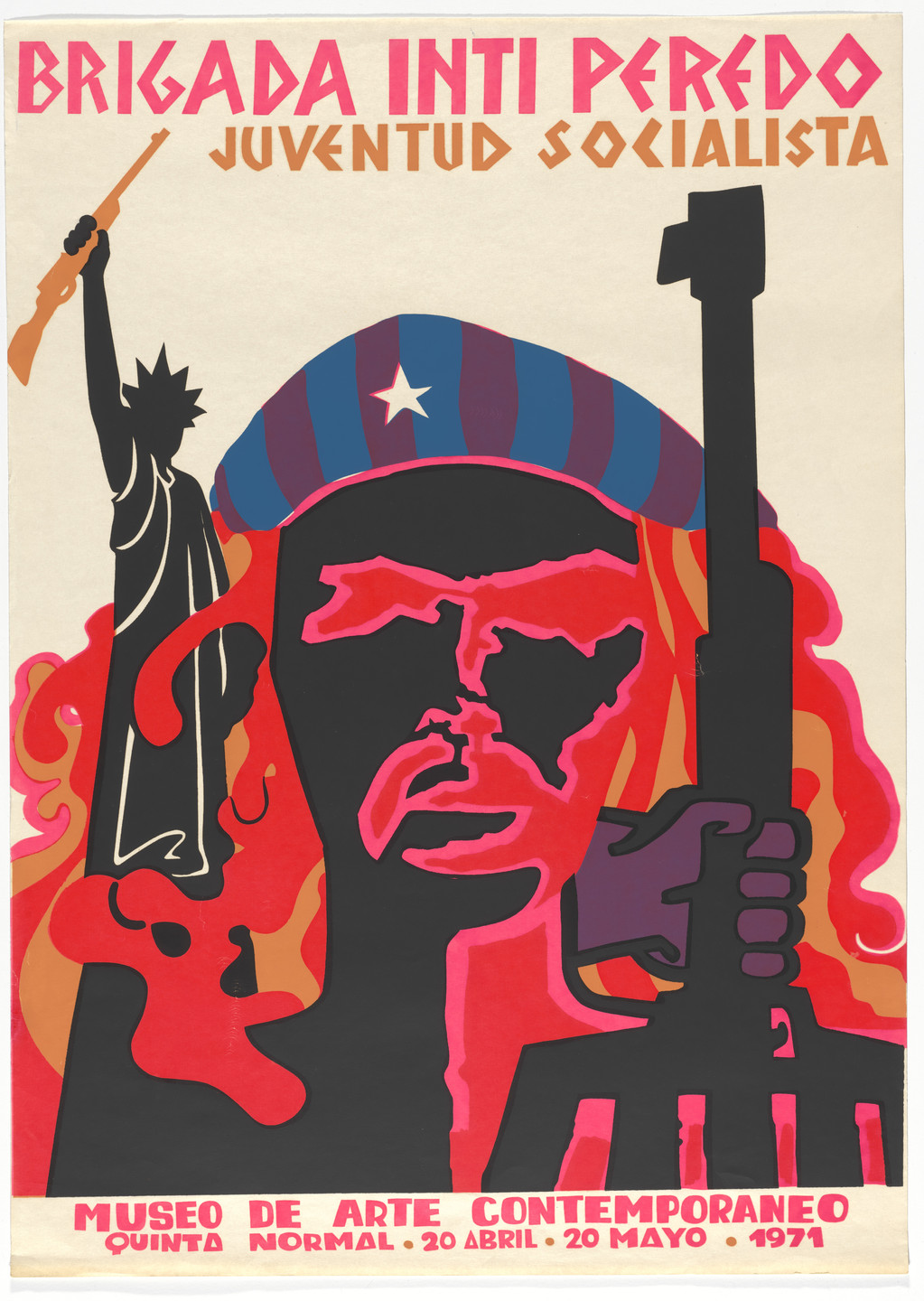 Students of the Santiago Experimental School (Escuela Experimental de Santiago), Brigada Inti Peredo, Juventud Socialista. Brigada Inti Peredo, Juventud Socialista (Poster for an exhibition at the Museo de Arte Contemporáneo, Santiago). May 1971