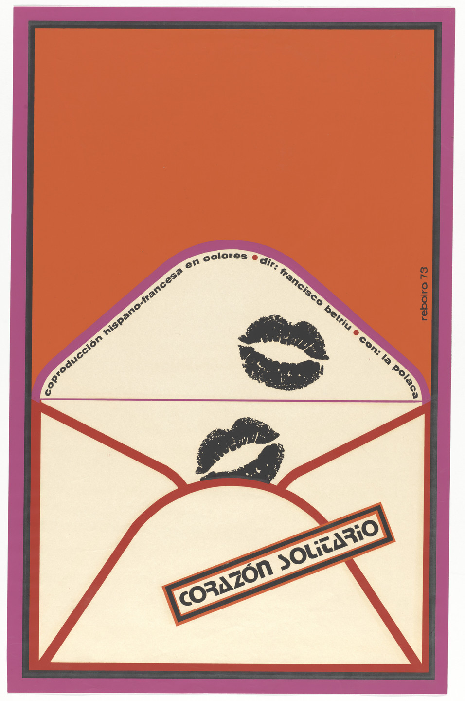 Antonio Fernandez Reboiro. Corazon Solitario (The Lonely Heart) (Poster for the Spanish-French film directed by Francisco Betriu). 1973
