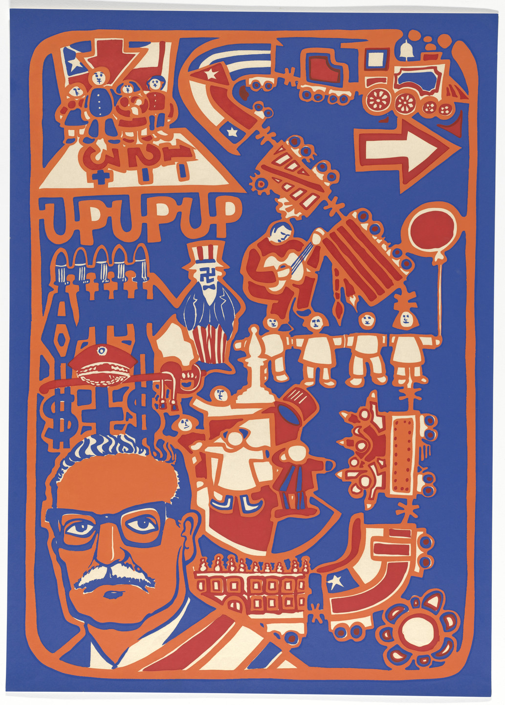 Jorge Barba. 1 2 3, U.P. U.P. U.P. (Unidad Popular) (Poster celebrating three years of Salvador Allende&#39;s government). c.1970