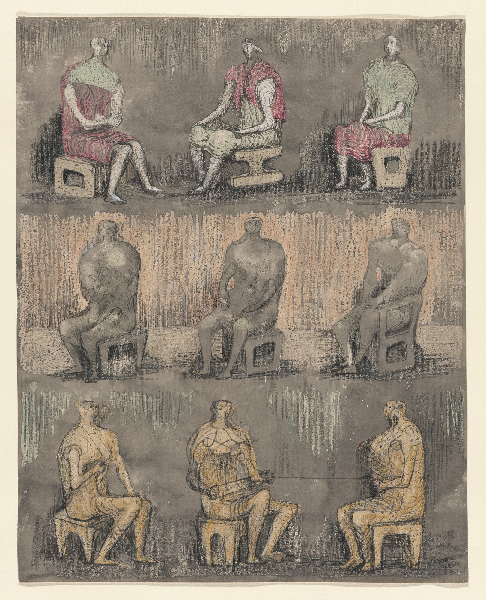 好評 Henry Moore. Seated Figures, II. 1942 | MoMA 絵画