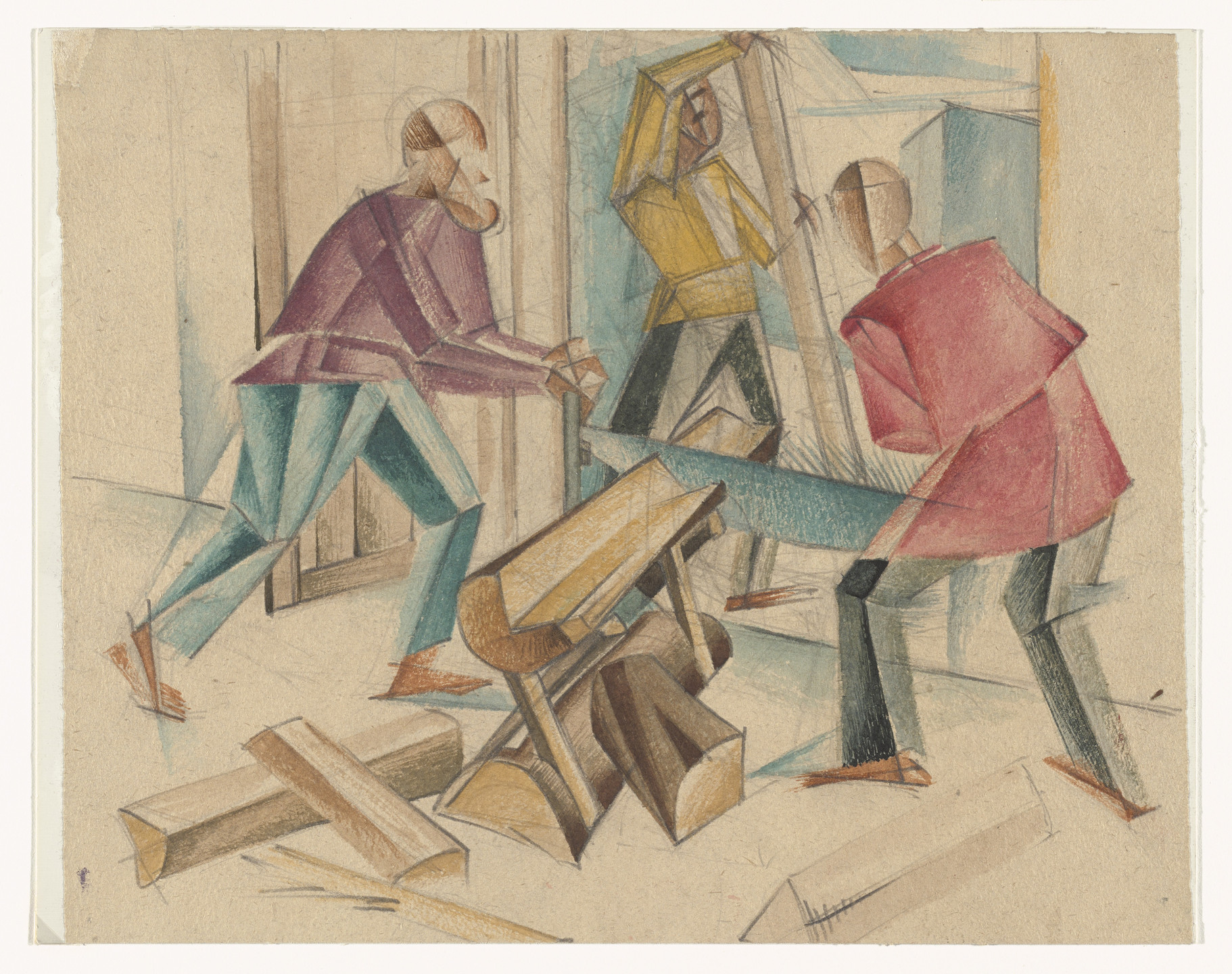 Alexander Bogomazov. Three Figures of Woodcutters. c. 1927-28